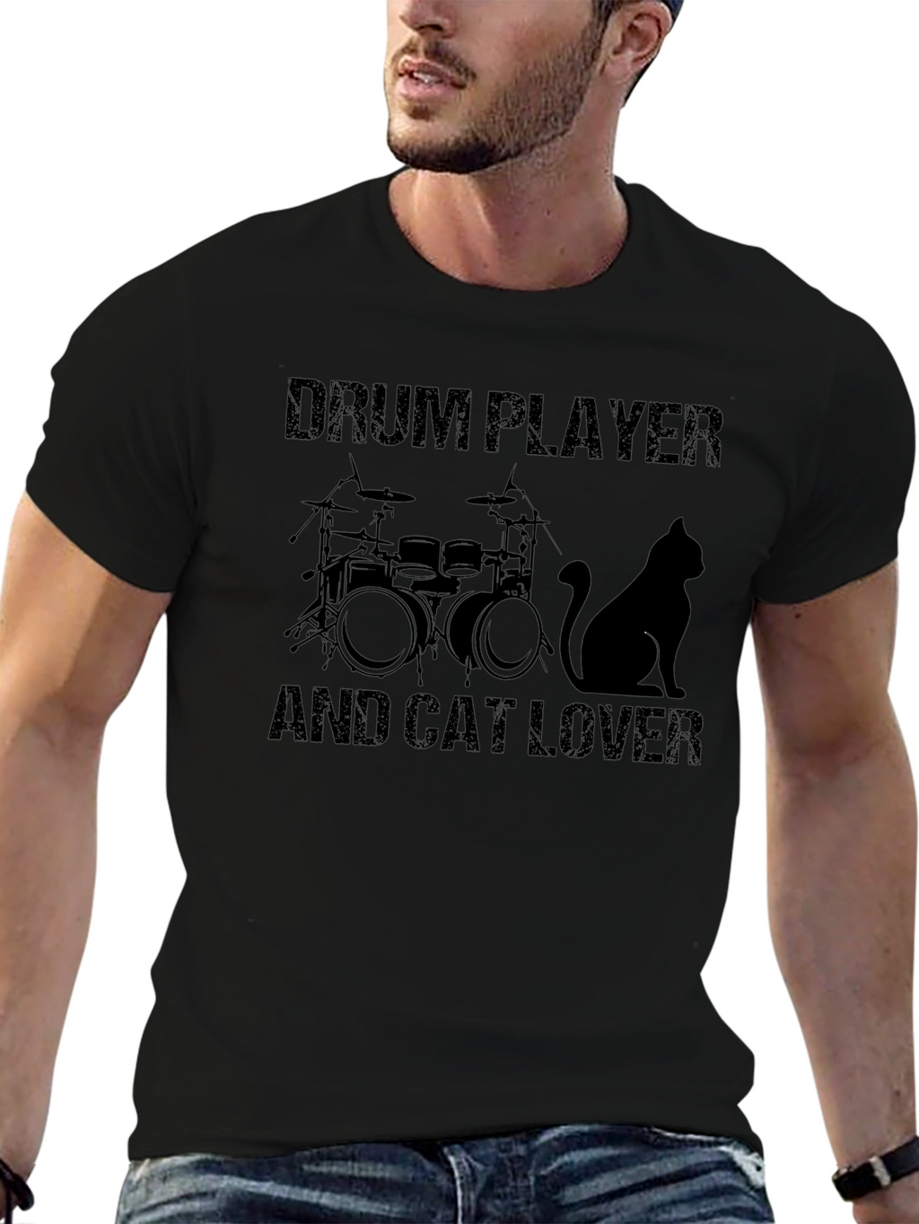 Drum Player & Cat Lover Graphic Tee