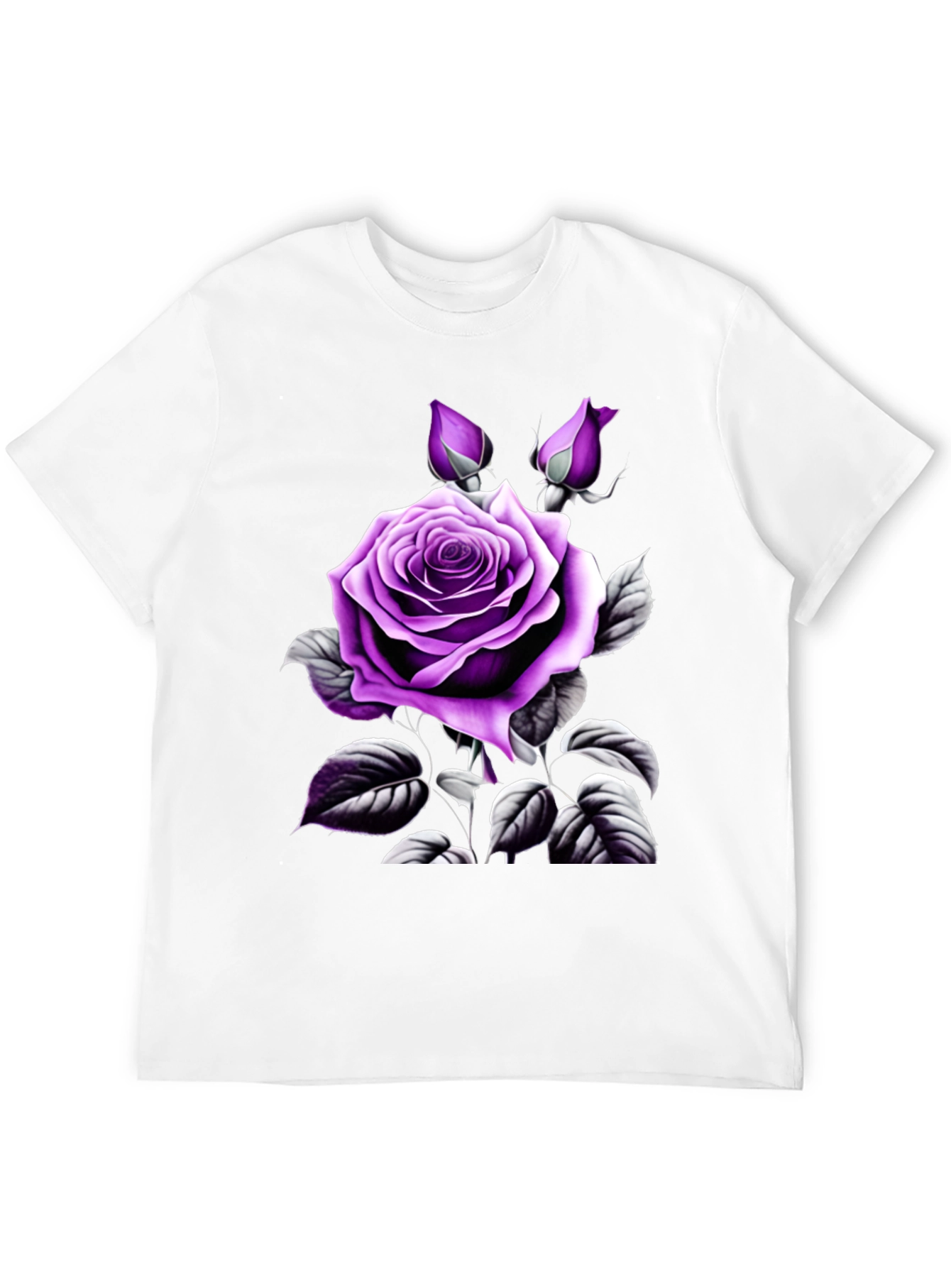 Mens Black T-Shirt with Purple Rose Graphic