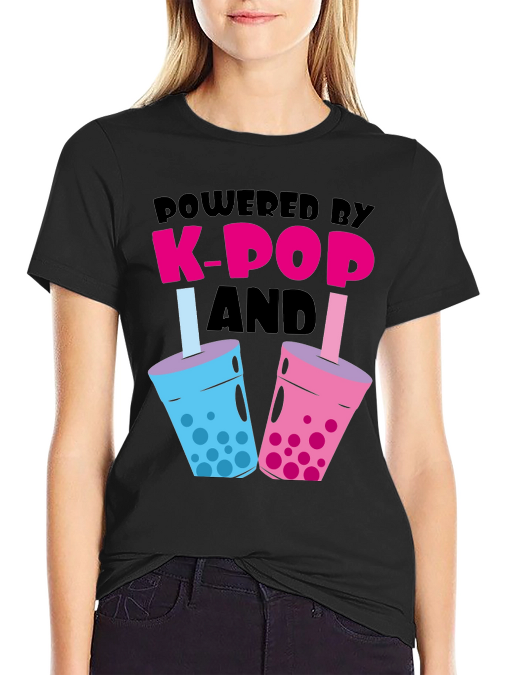 Powered by K-Pop and Boba Black T-Shirt