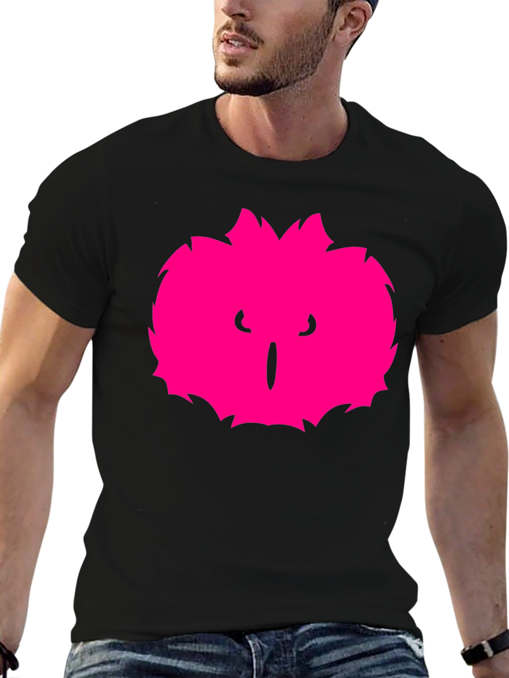 Mens Black T-Shirt with Pink Monster Graphic