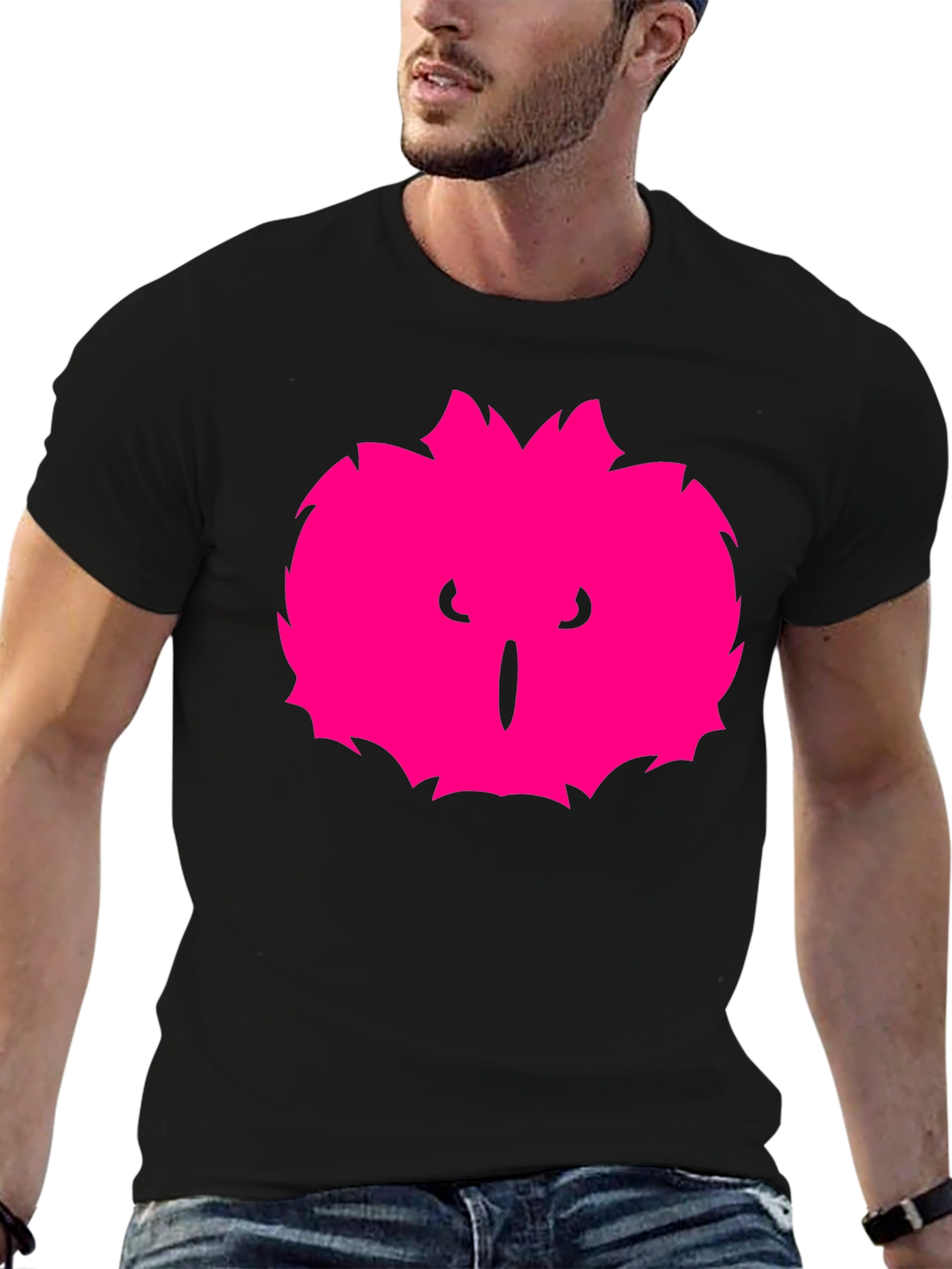 Mens Black T-Shirt with Pink Monster Graphic