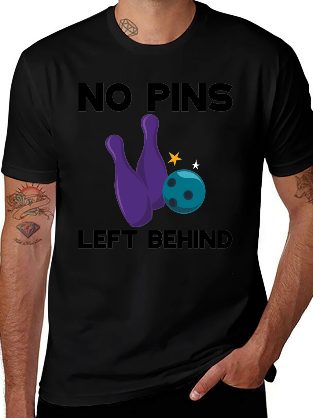 No Pins Left Behind Bowling Graphic T-Shirt