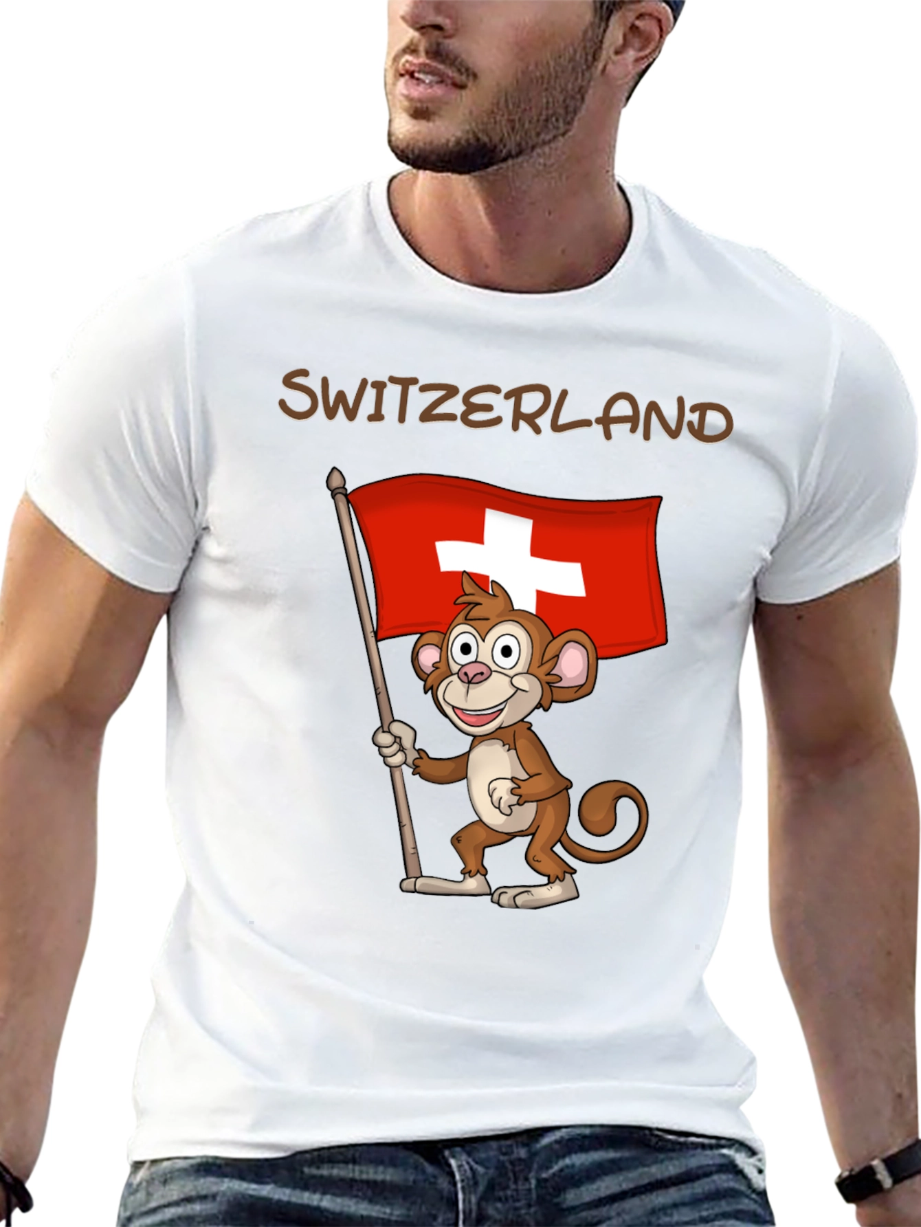 Switzerland Monkey Flag Graphic T-Shirt