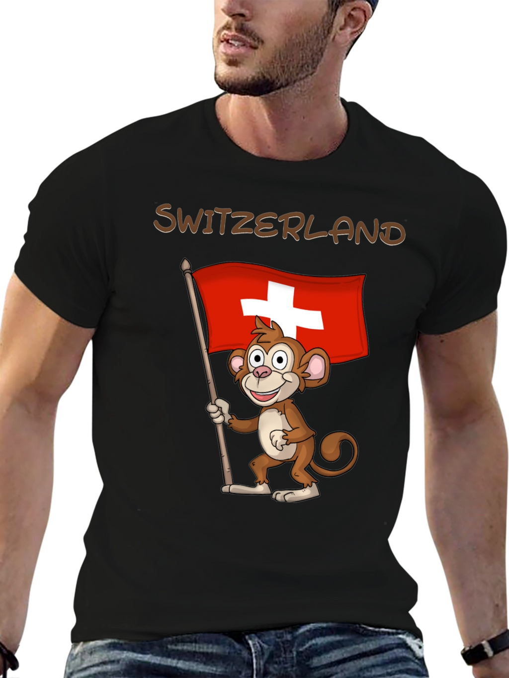 Switzerland Monkey Flag Graphic T-Shirt