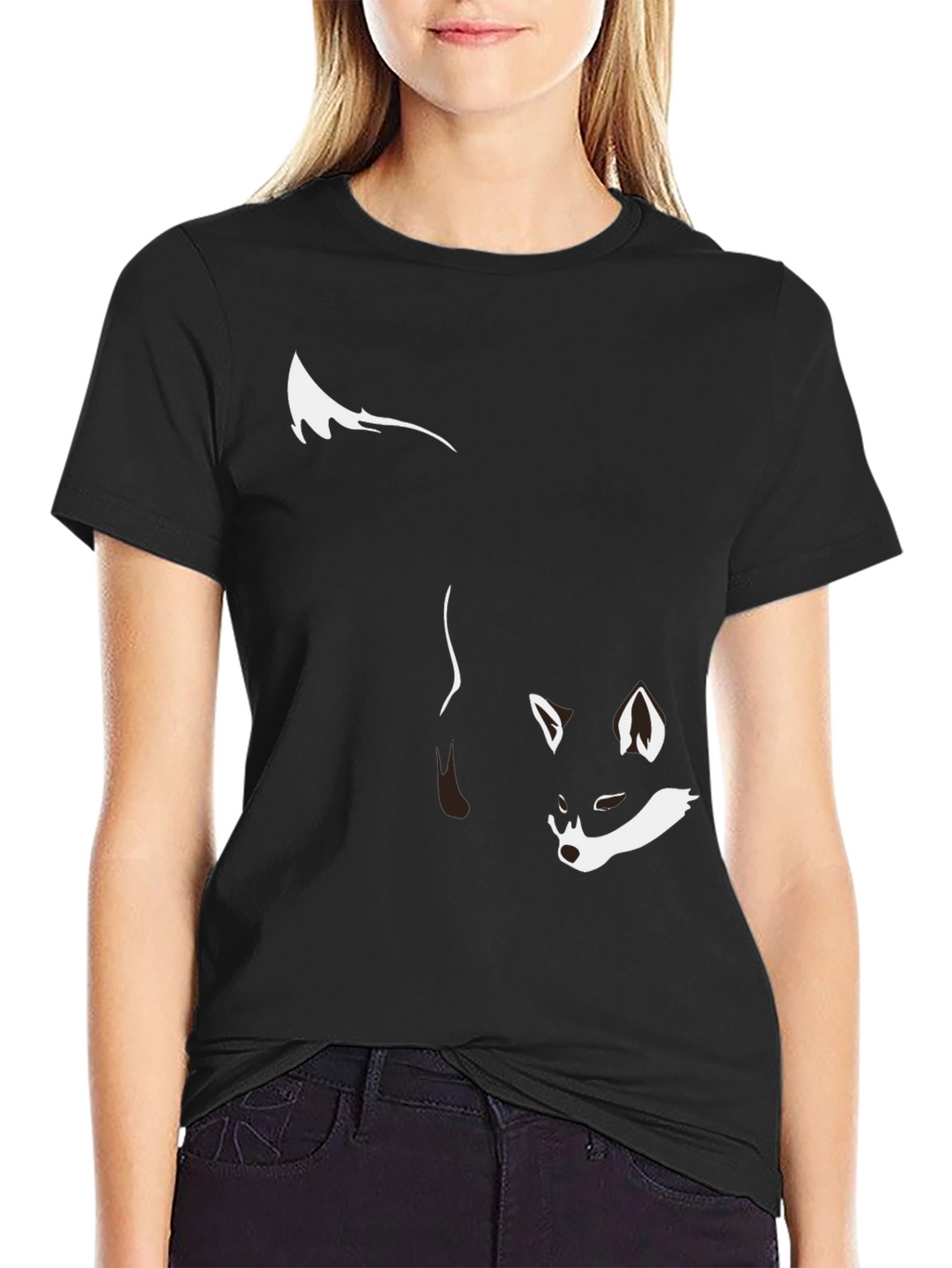 Black T-Shirt with Stylish Fox Graphic