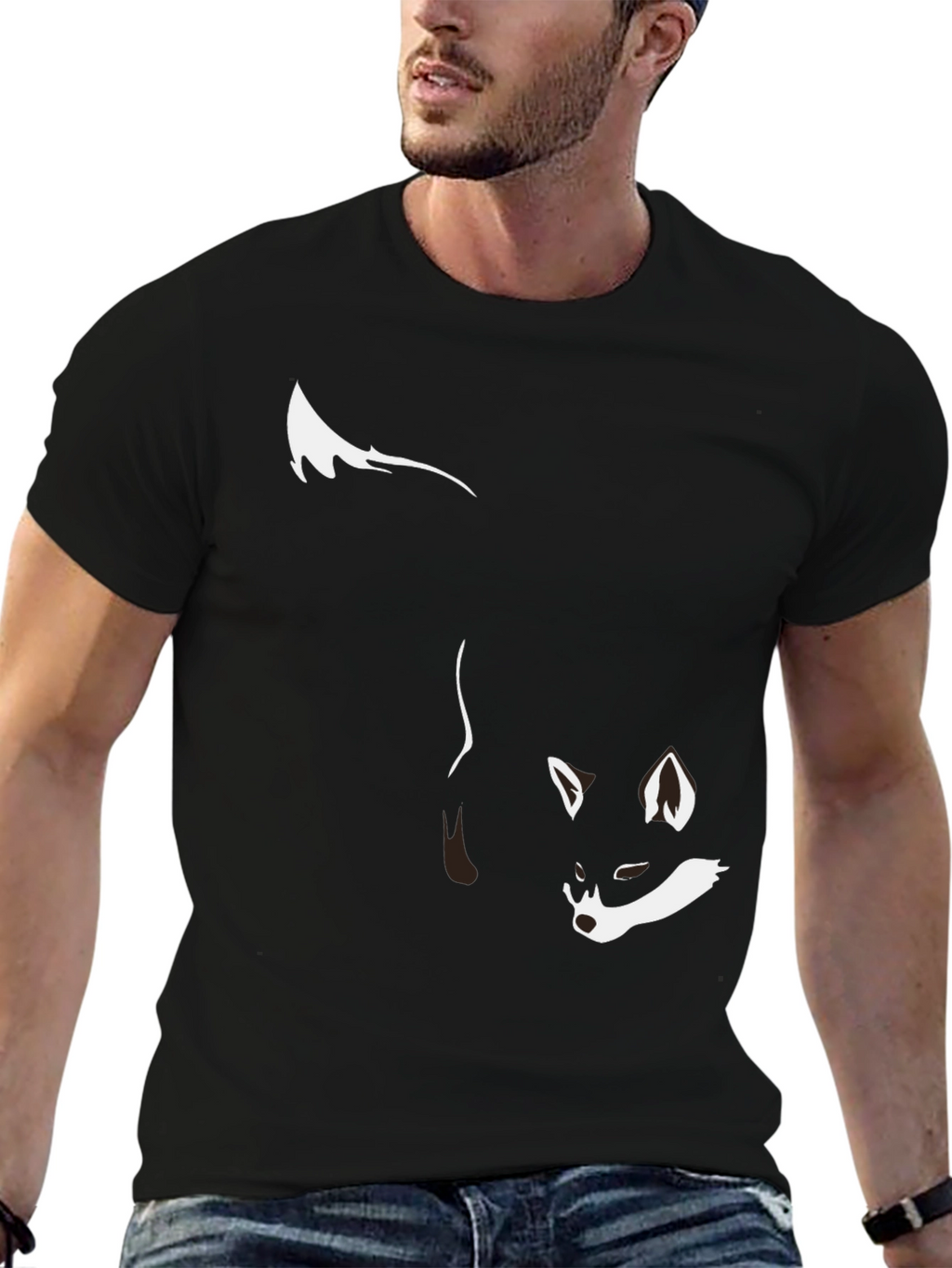 Black T-Shirt with Stylish Fox Graphic