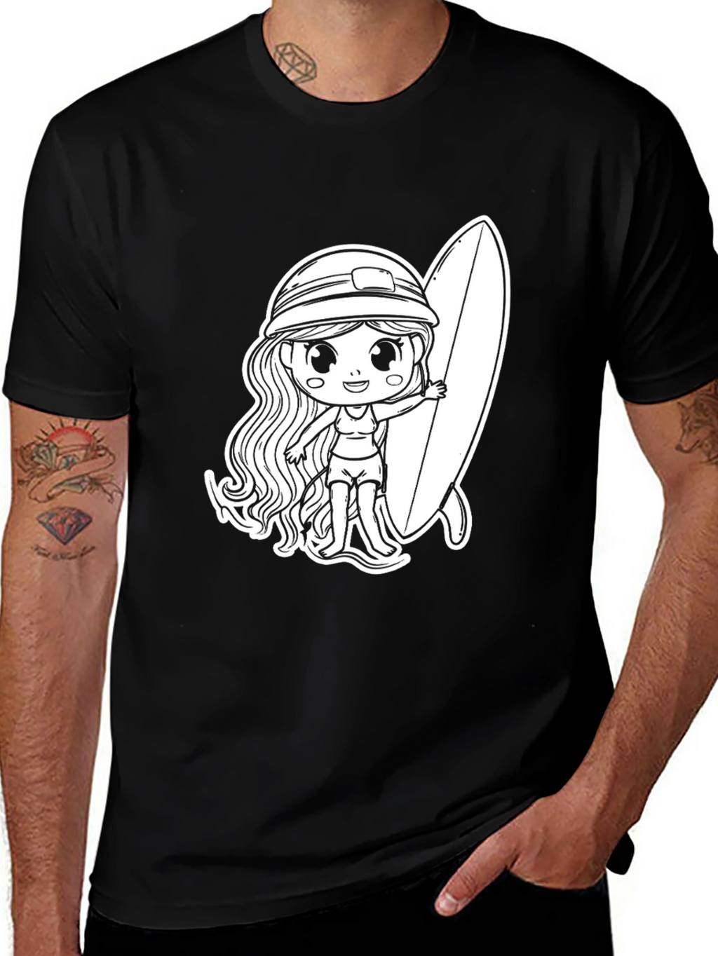 Surfer Girl Graphic T-Shirt - Black