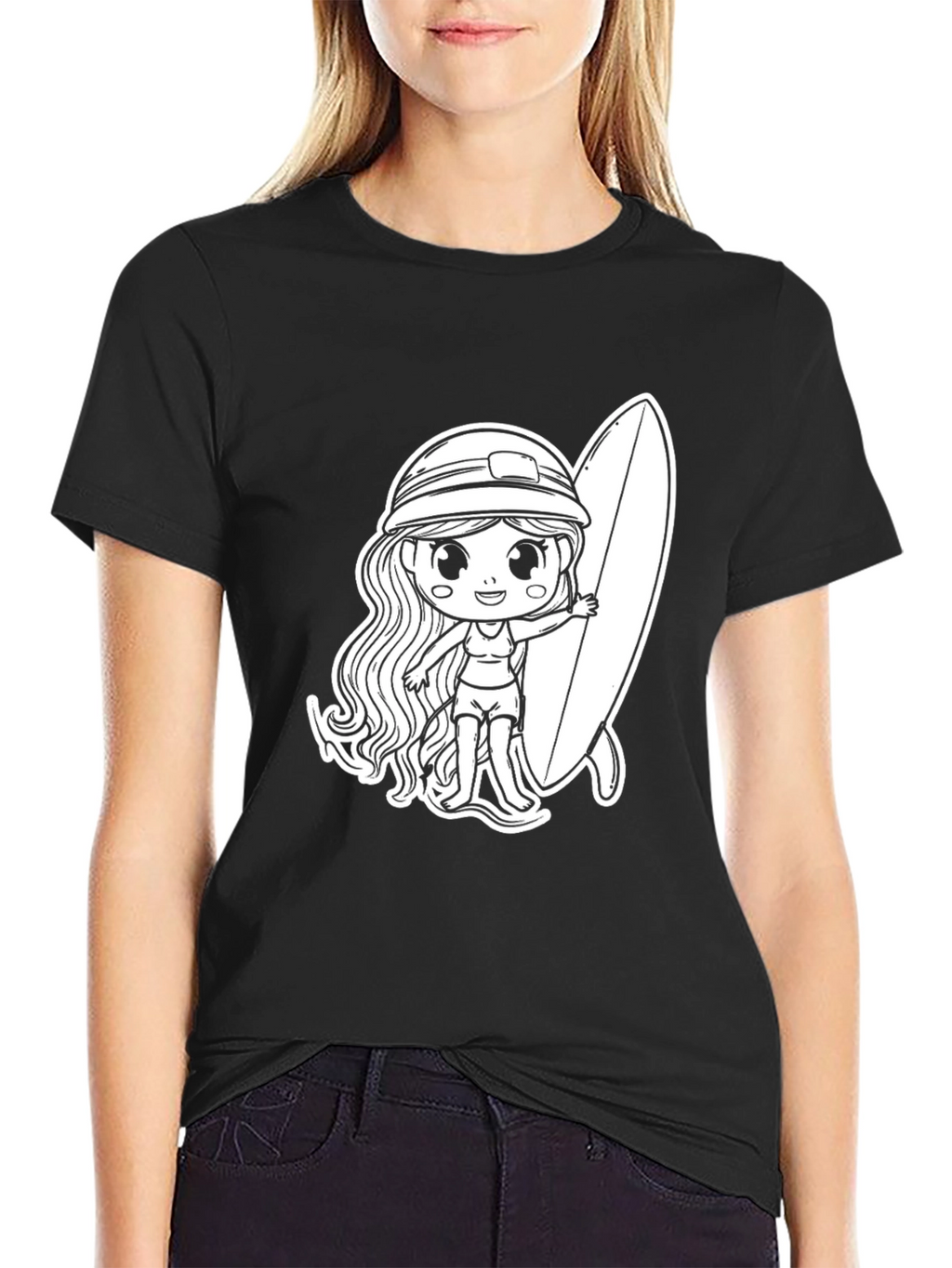 Surfer Girl Graphic T-Shirt - Black