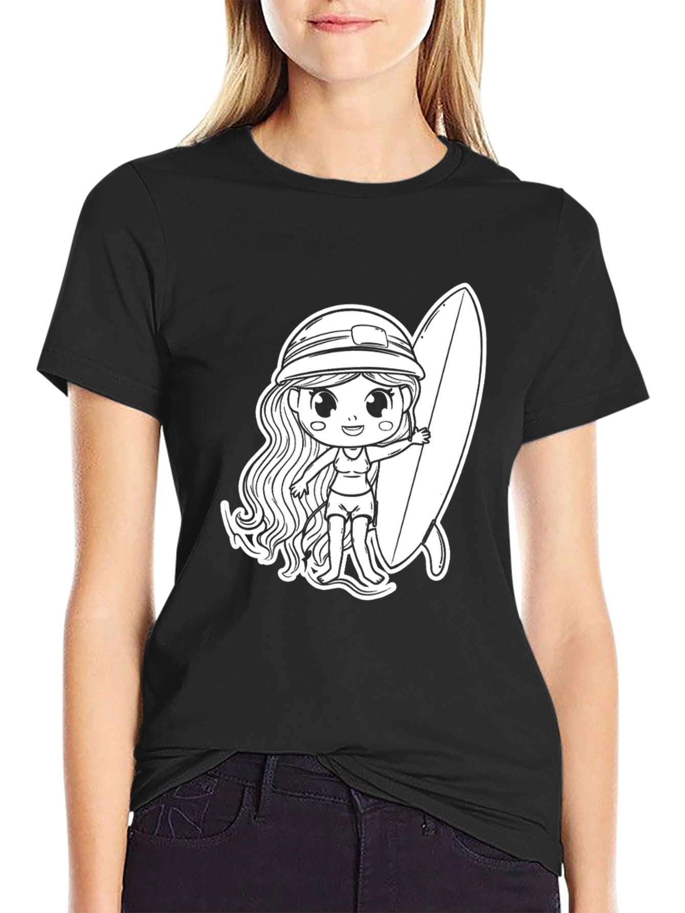 Surfer Girl Graphic T-Shirt - Black