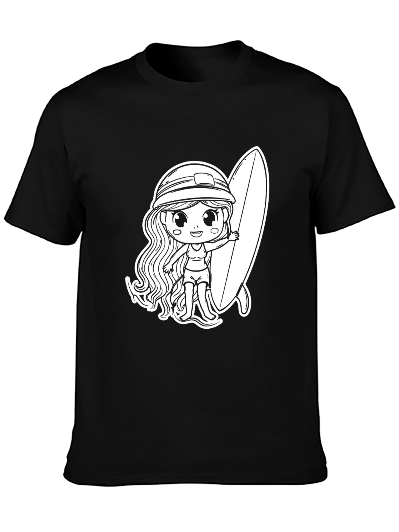 Surfer Girl Graphic T-Shirt - Black