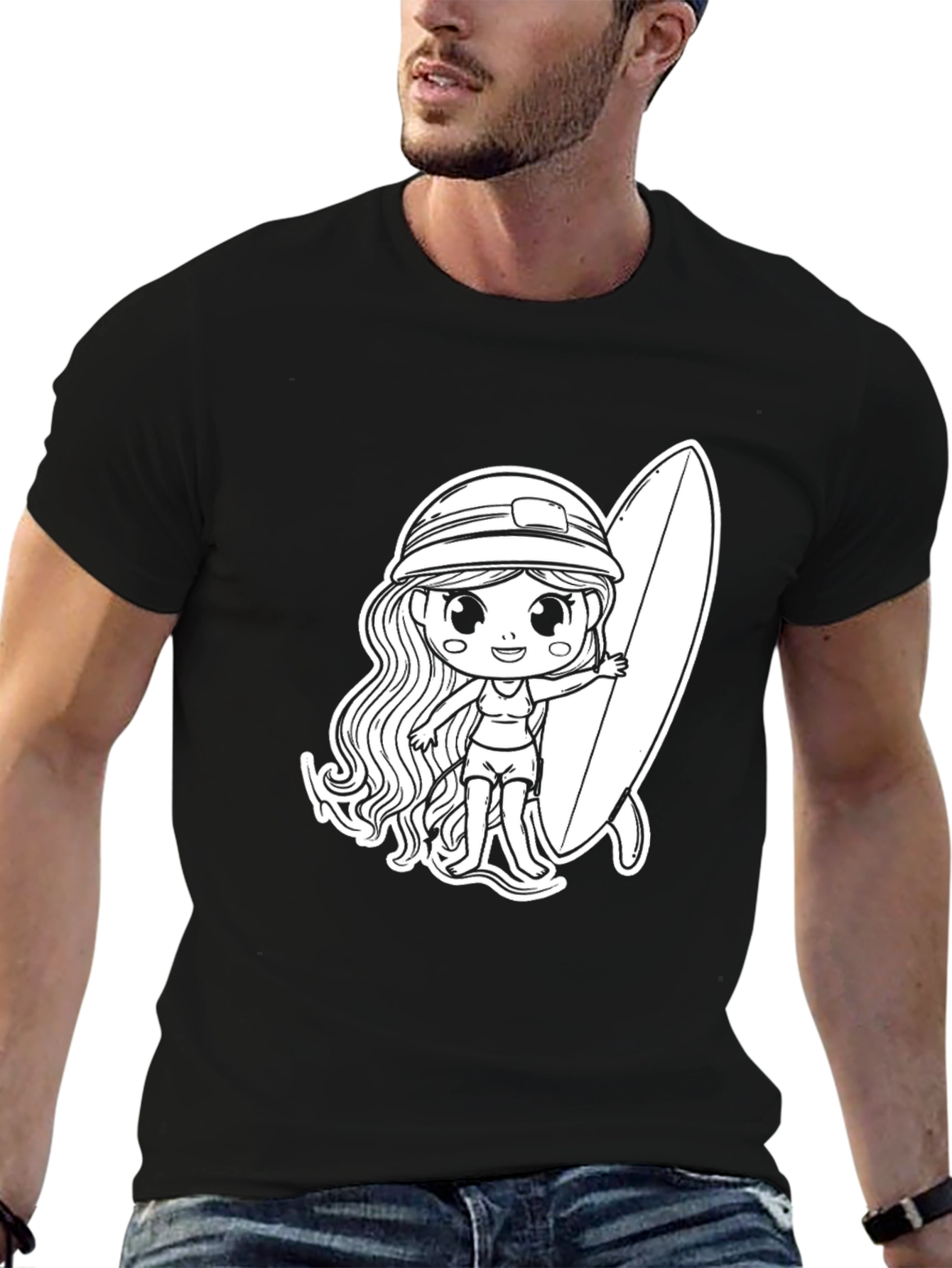 Surfer Girl Graphic T-Shirt - Black