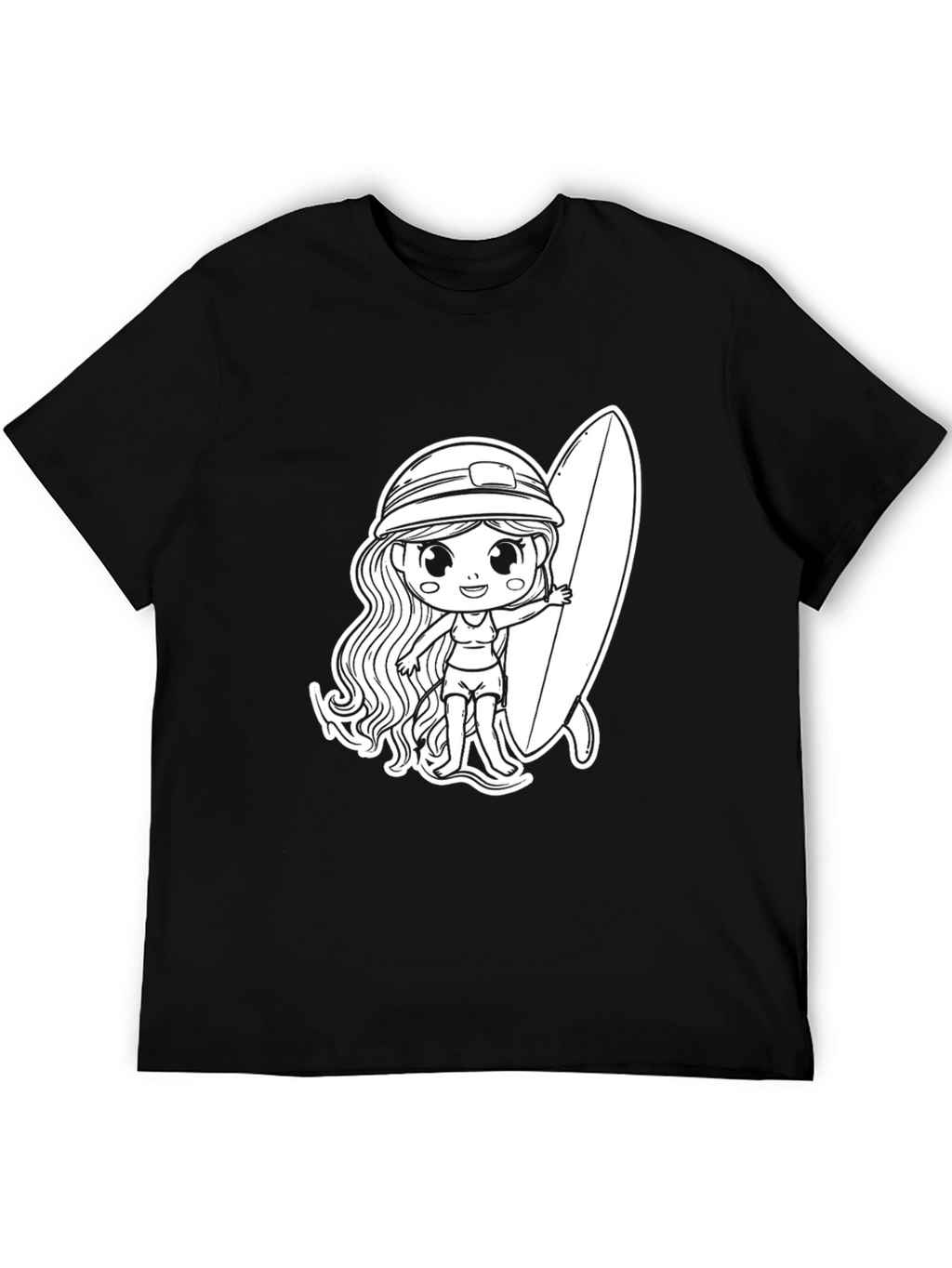 Surfer Girl Graphic T-Shirt - Black