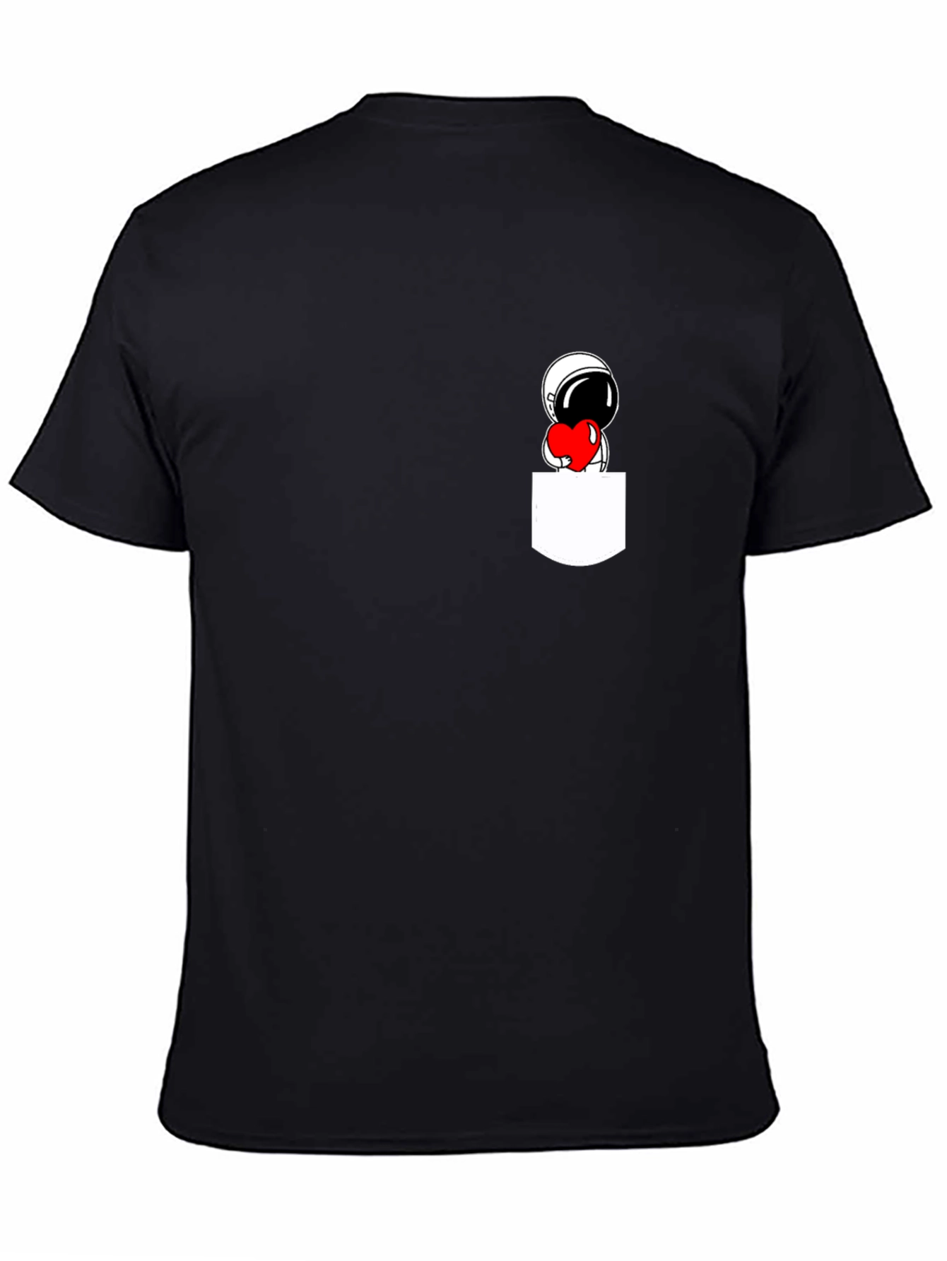 Astronaut Heart Pocket Black T-Shirt