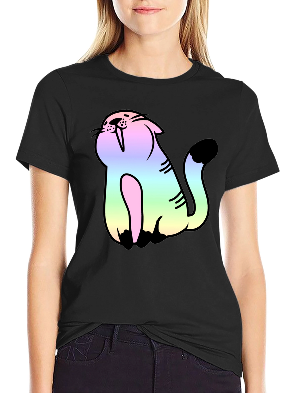 Rainbow Cat Black Tee