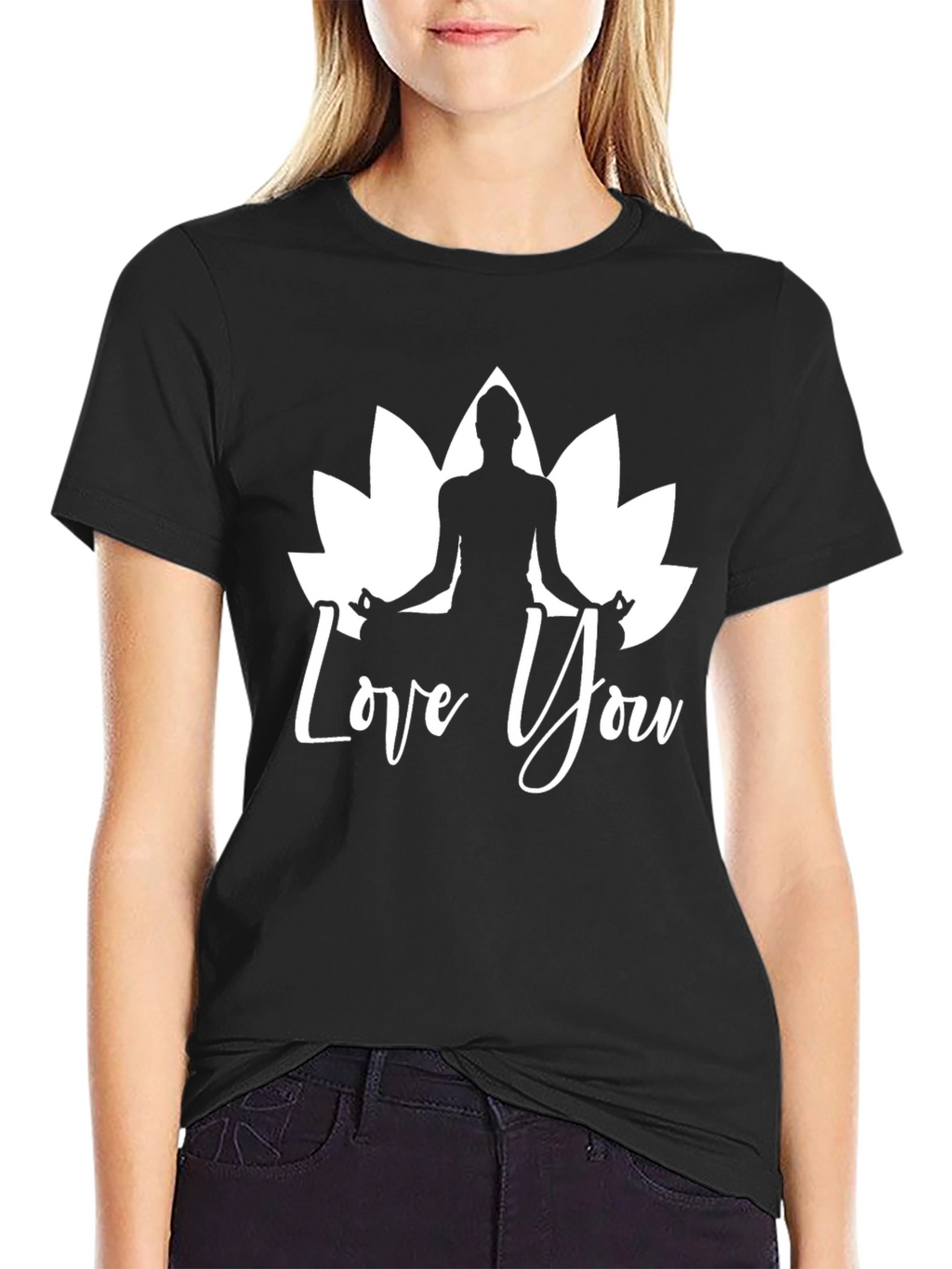 Yoga Lotus Love You Black T-Shirt