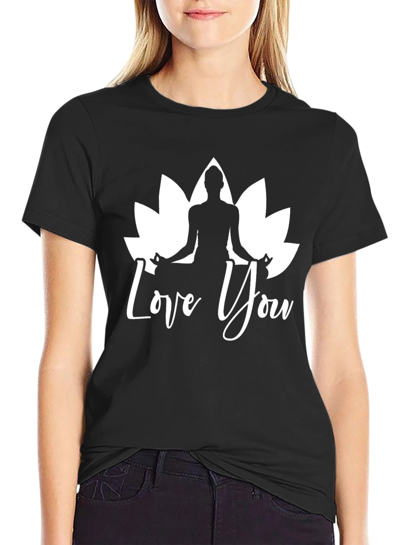 Yoga Lotus Love You Black T-Shirt