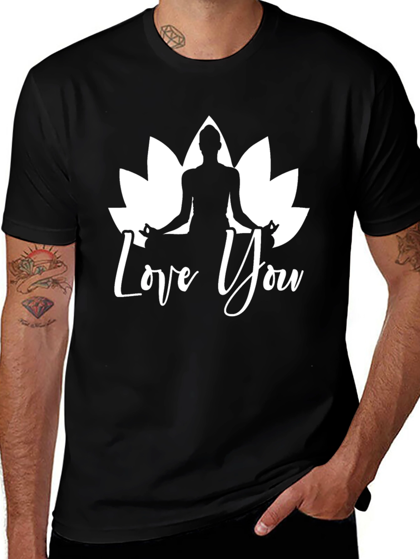 Yoga Lotus Love You Black T-Shirt