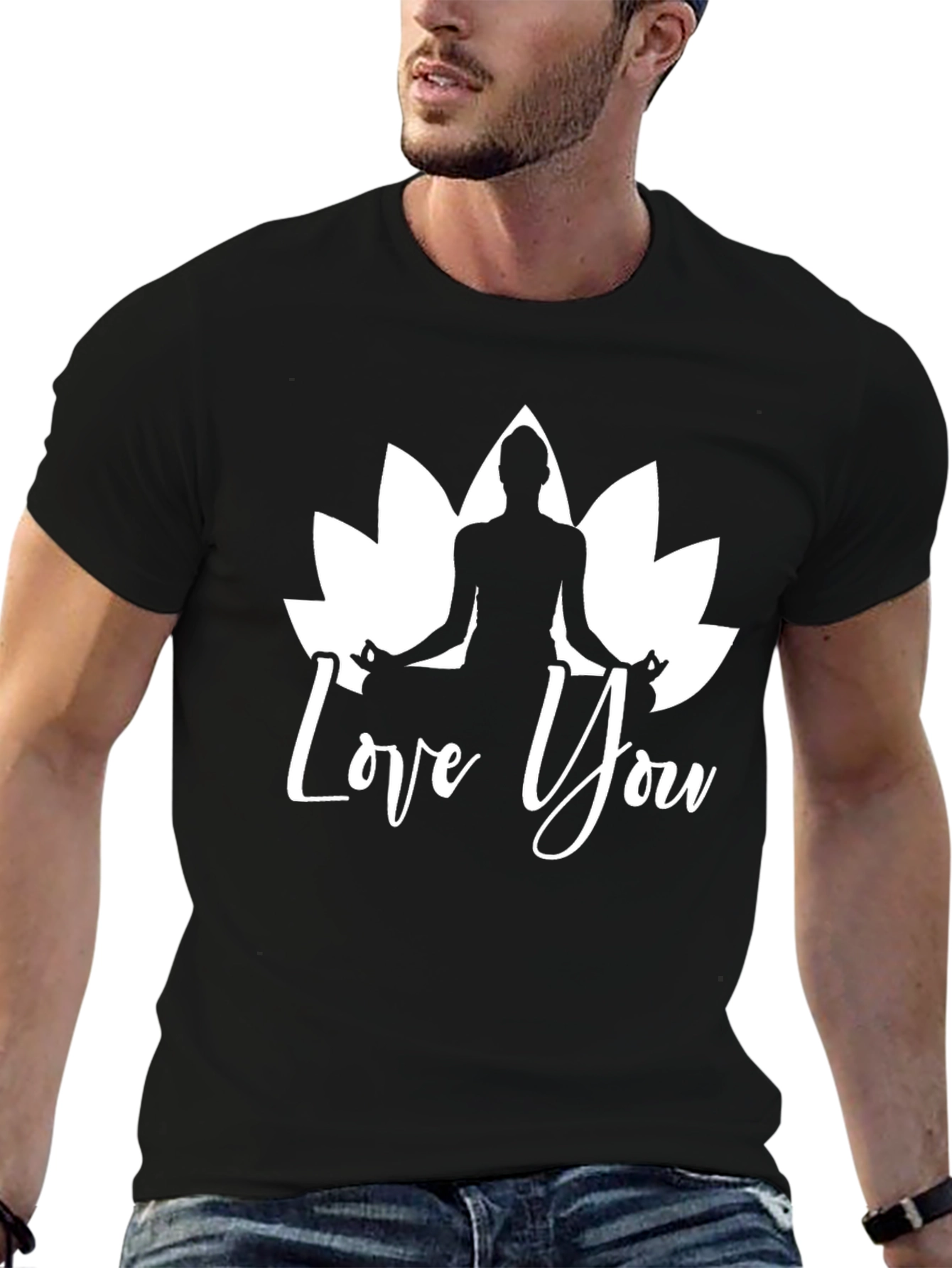 Yoga Lotus Love You Black T-Shirt