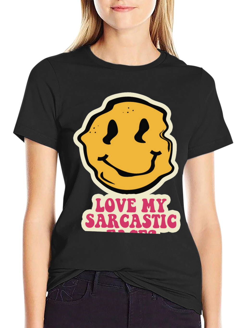 Sarcastic Teacher Smiley Face Black T-Shirt