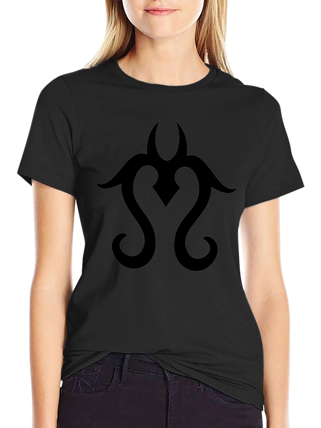 Black Tribal Design Graphic Tee Casual Cotton T-Shirt