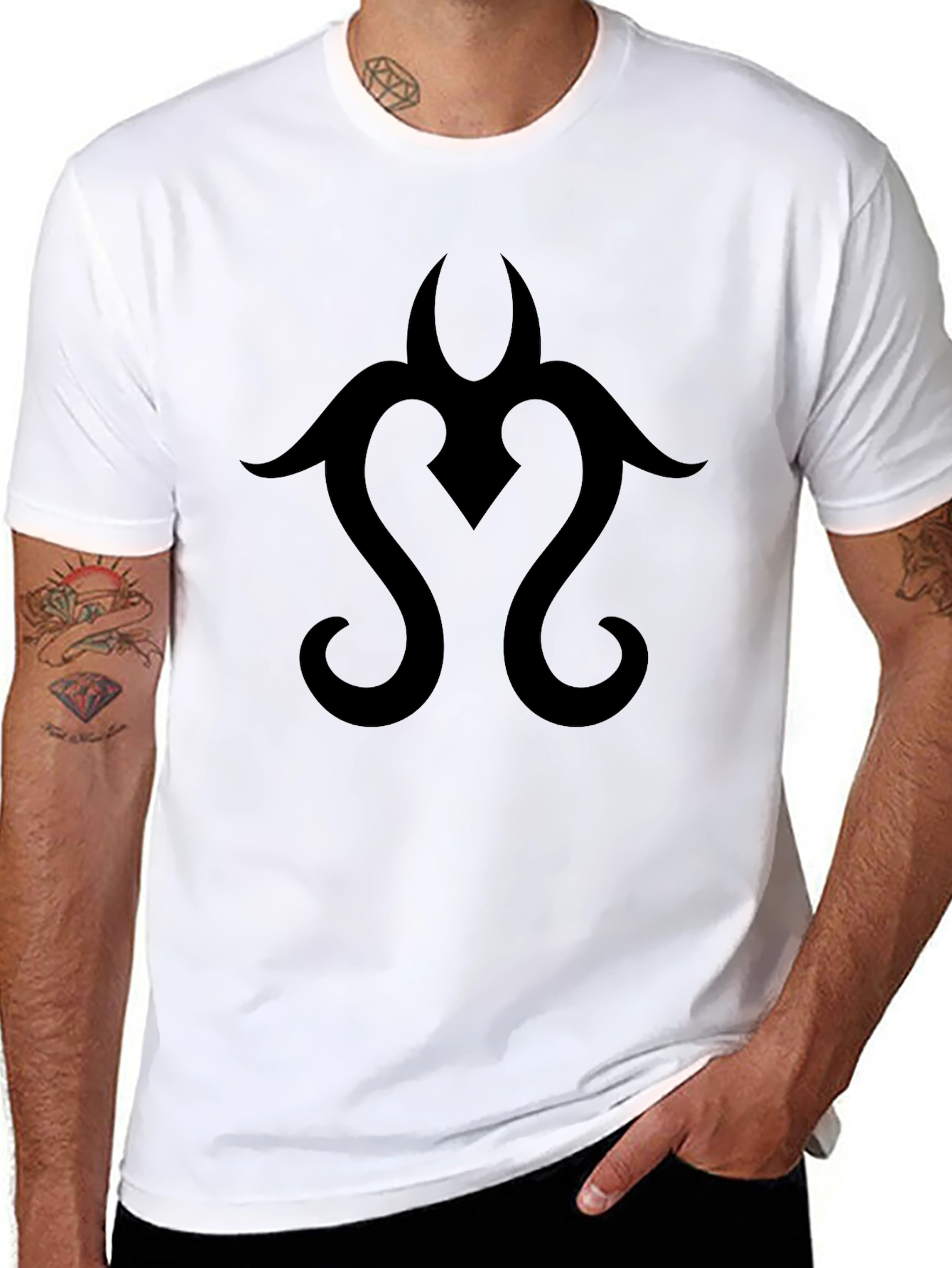 Black Tribal Design Graphic Tee Casual Cotton T-Shirt