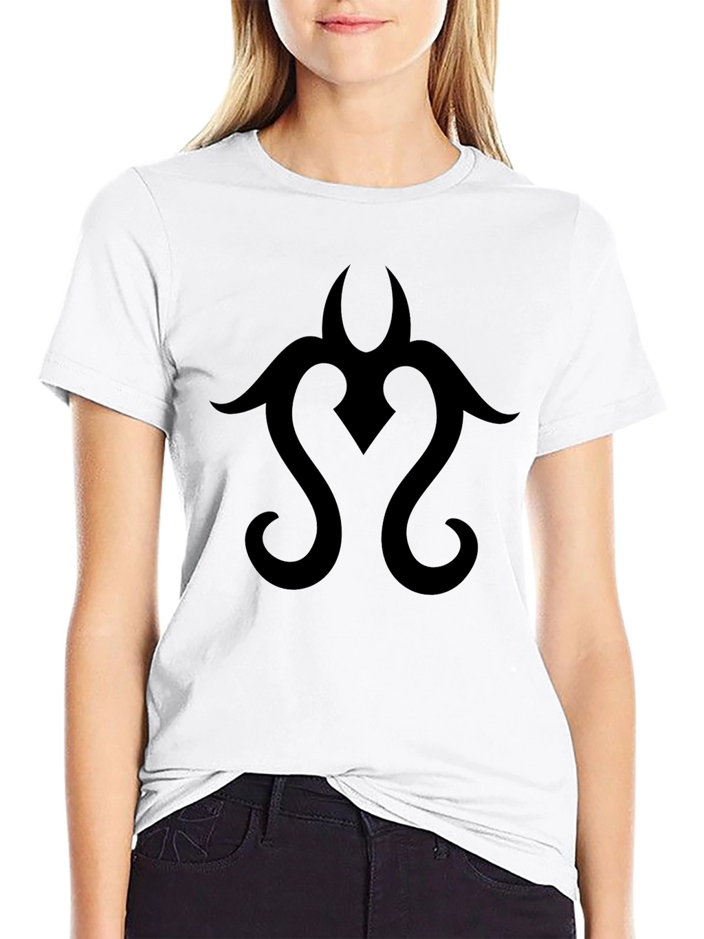 Black Tribal Design Graphic Tee Casual Cotton T-Shirt