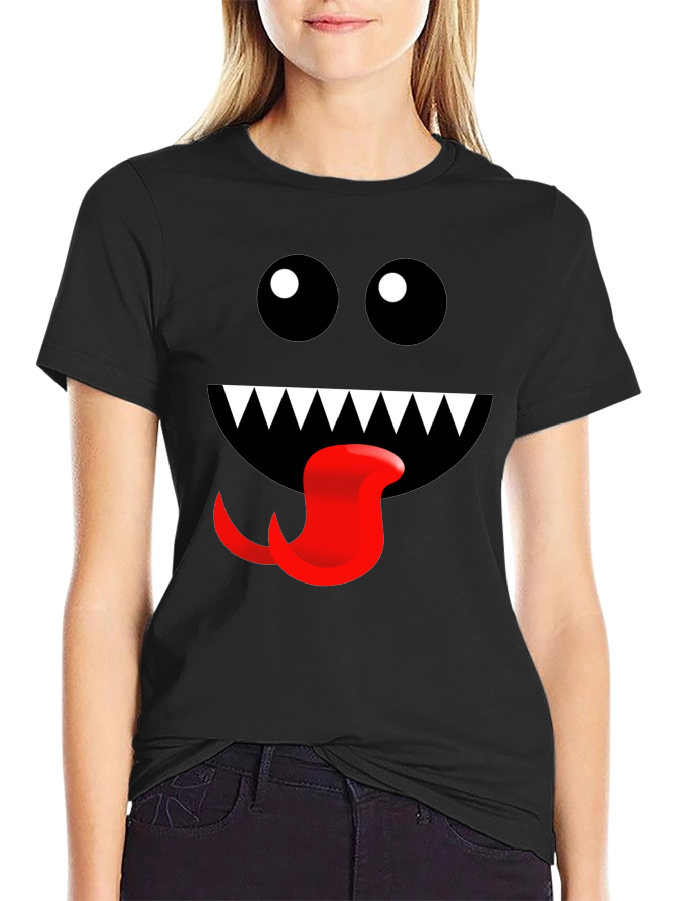 Monster Face Graphic Tee - Fun Black T-Shirt