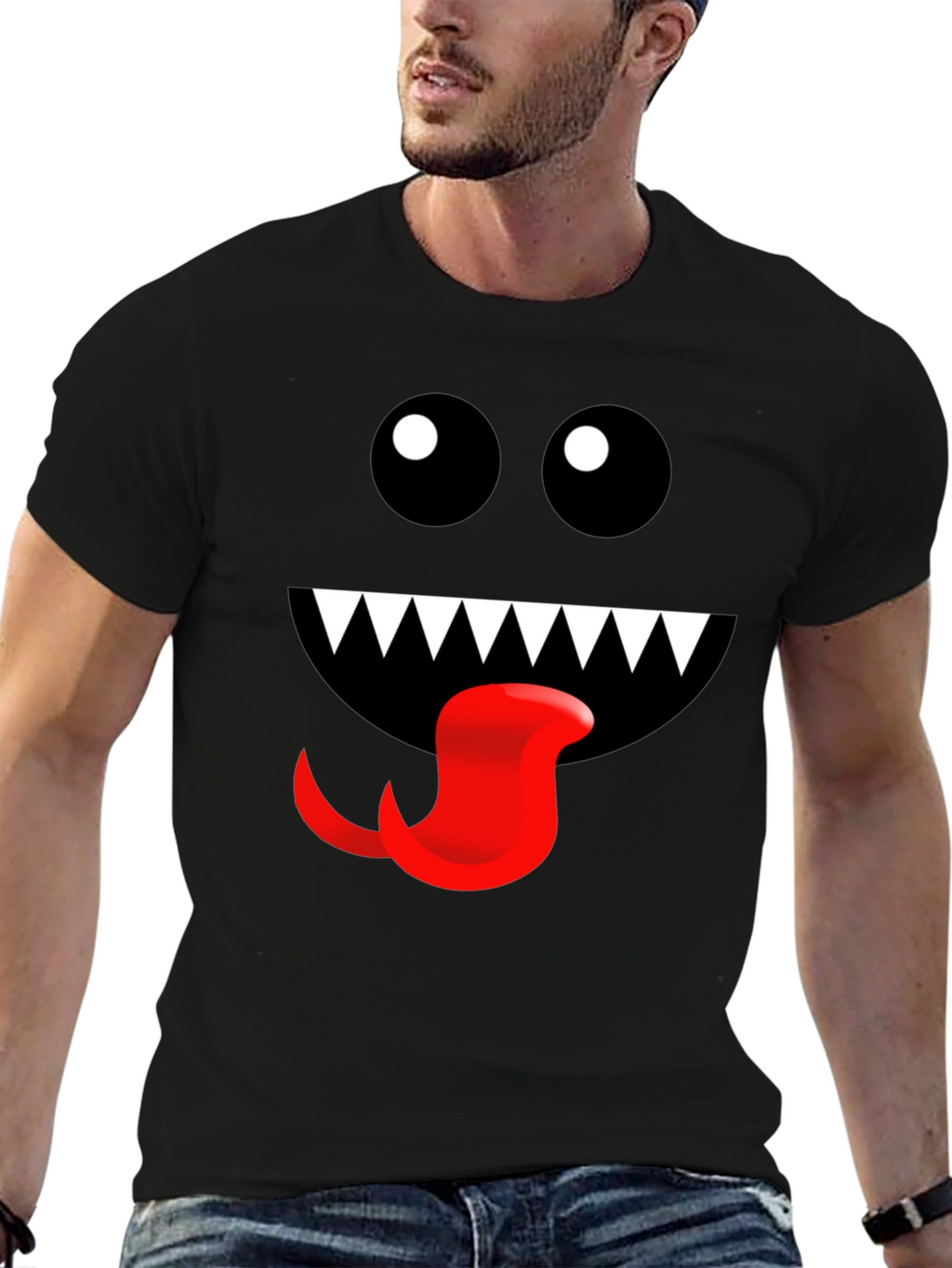 Monster Face Graphic Tee - Fun Black T-Shirt