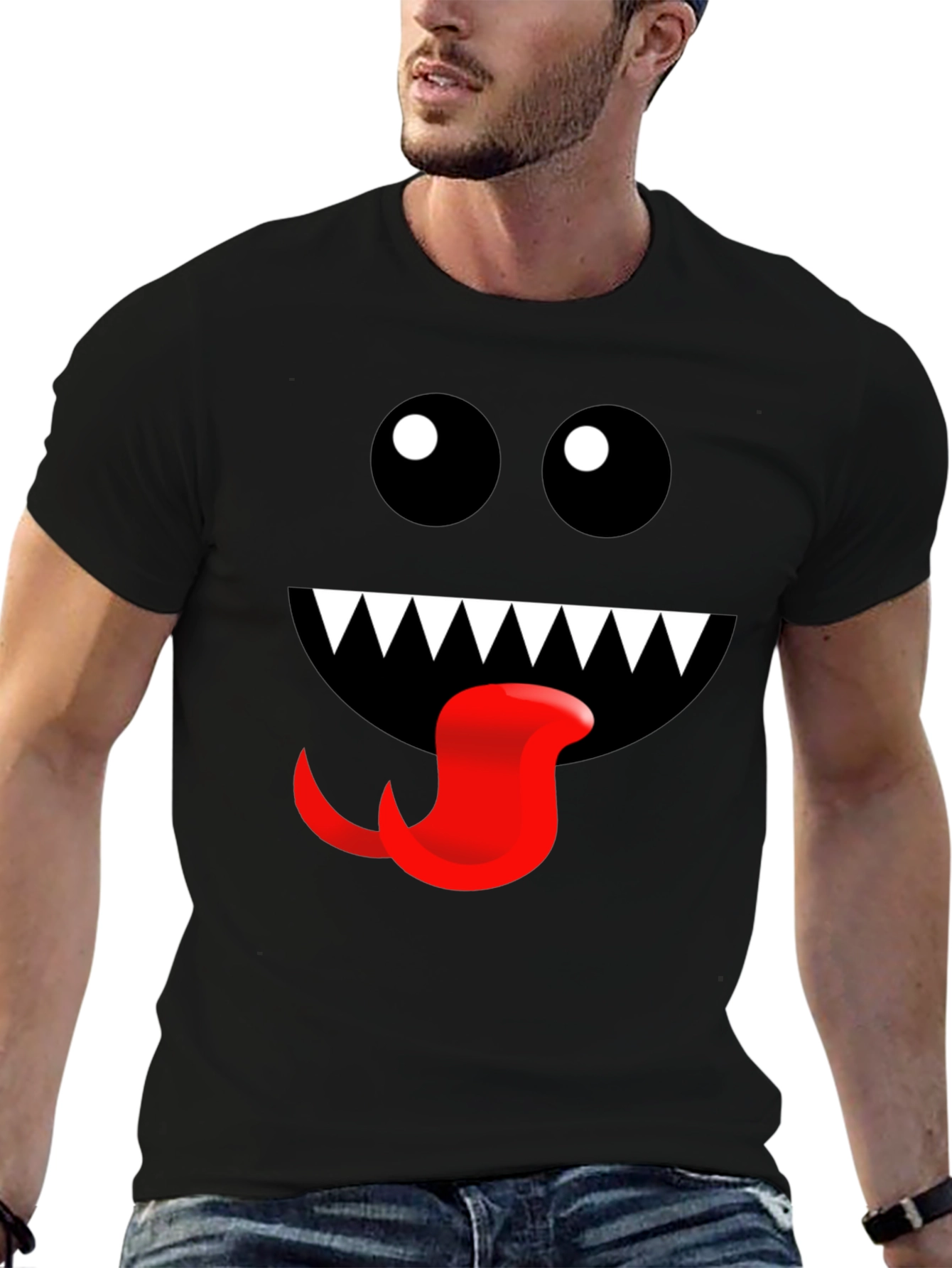 Monster Face Graphic Tee - Fun Black T-Shirt