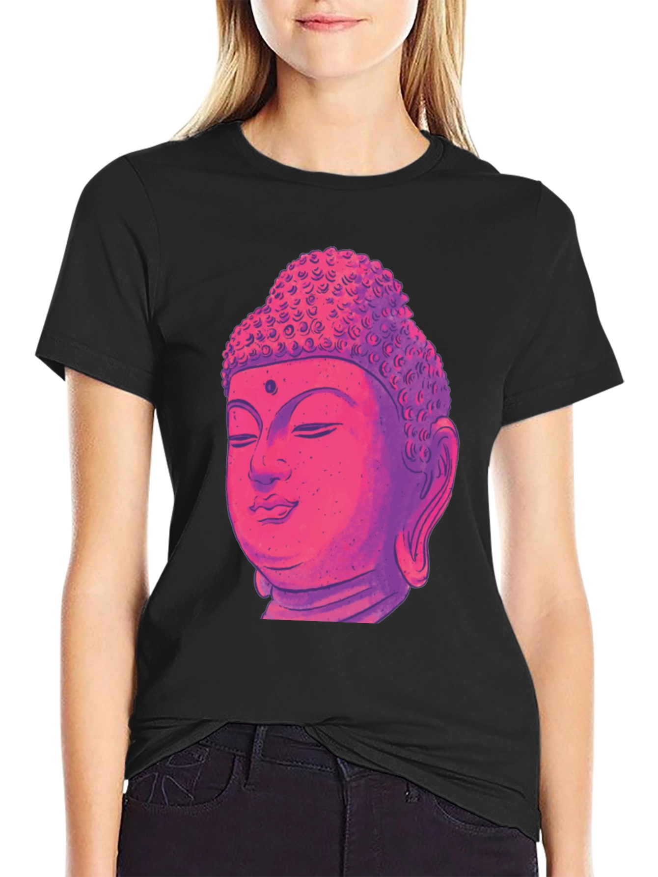 Buddha Head Graphic Tee - Black Cotton Blend