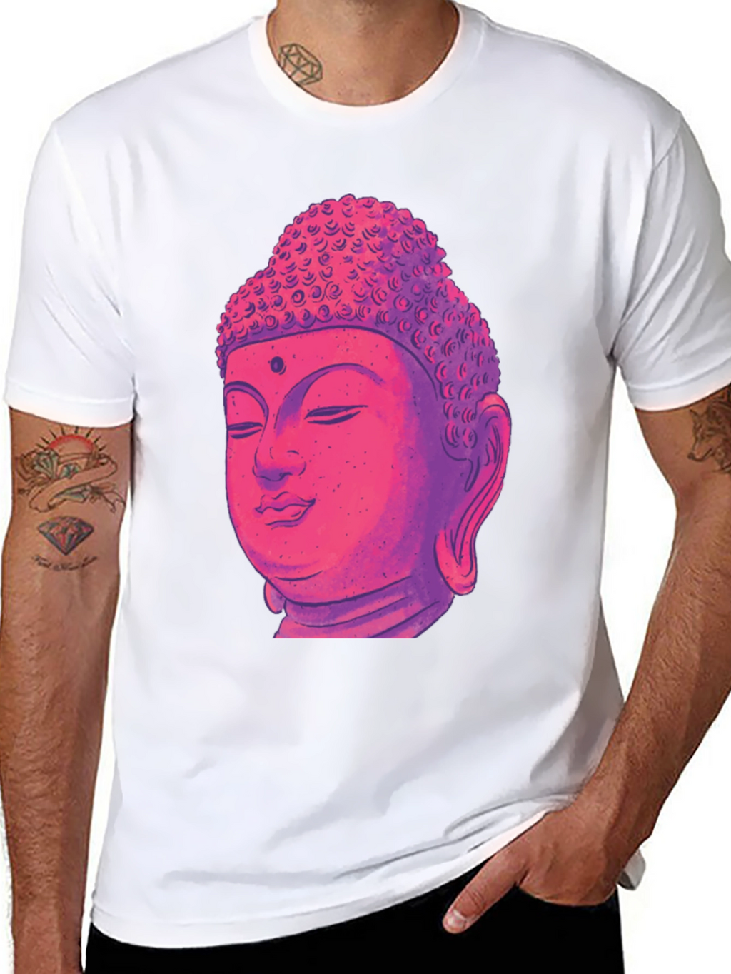 Buddha Head Graphic Tee - Black Cotton Blend