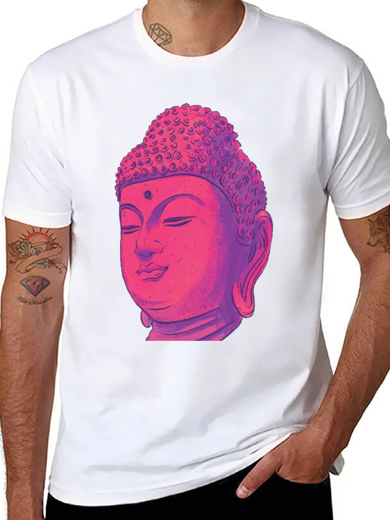 Buddha Head Graphic Tee - Black Cotton Blend