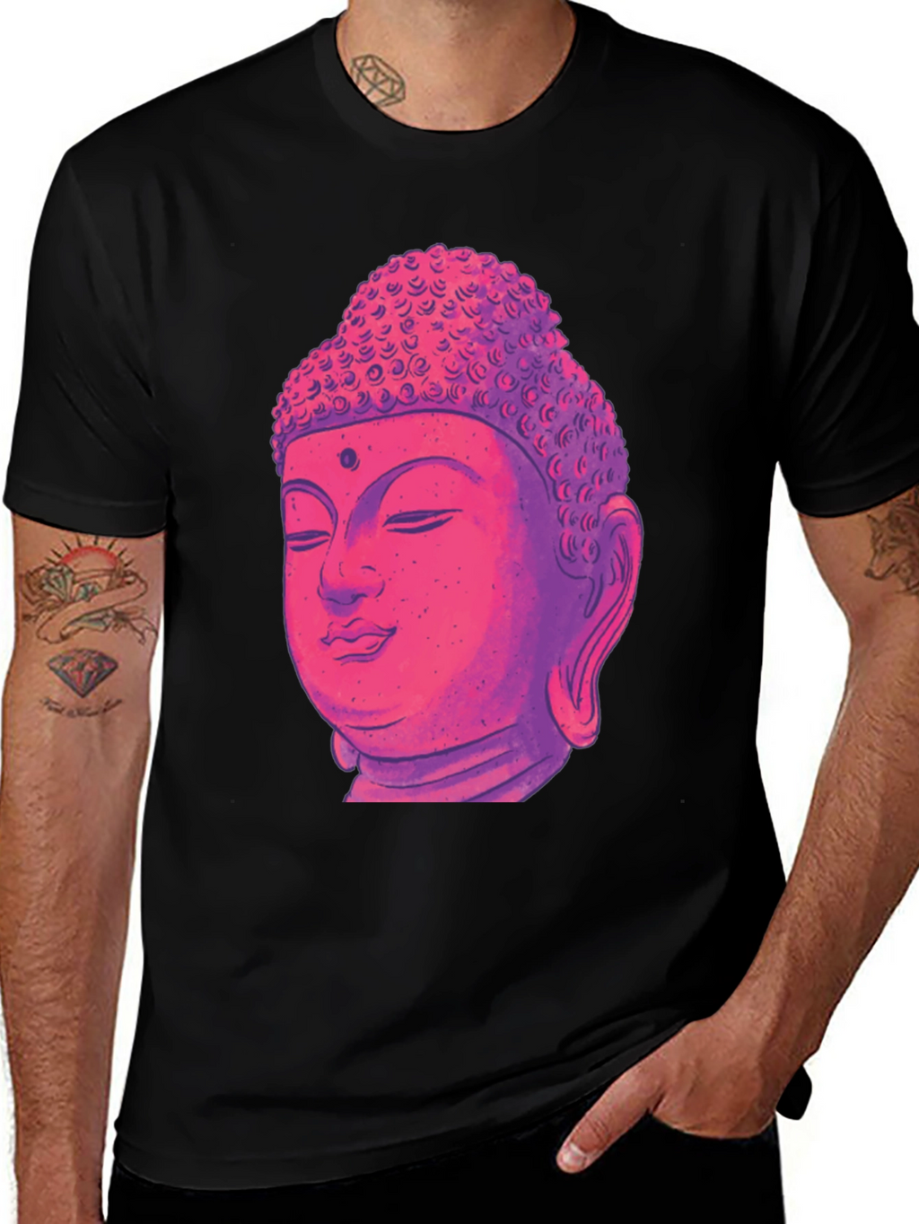 Buddha Head Graphic Tee - Black Cotton Blend