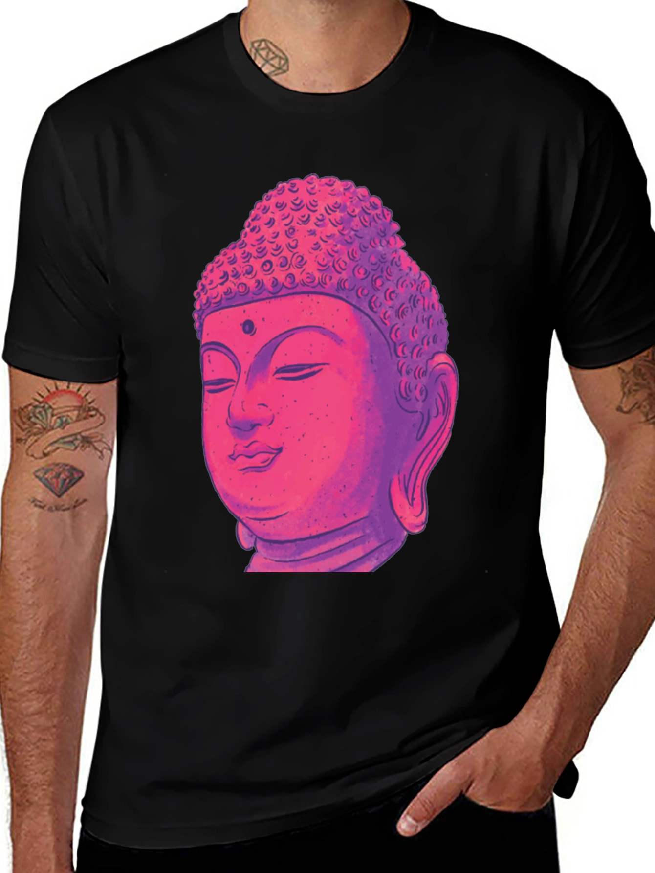 Buddha Head Graphic Tee - Black Cotton Blend