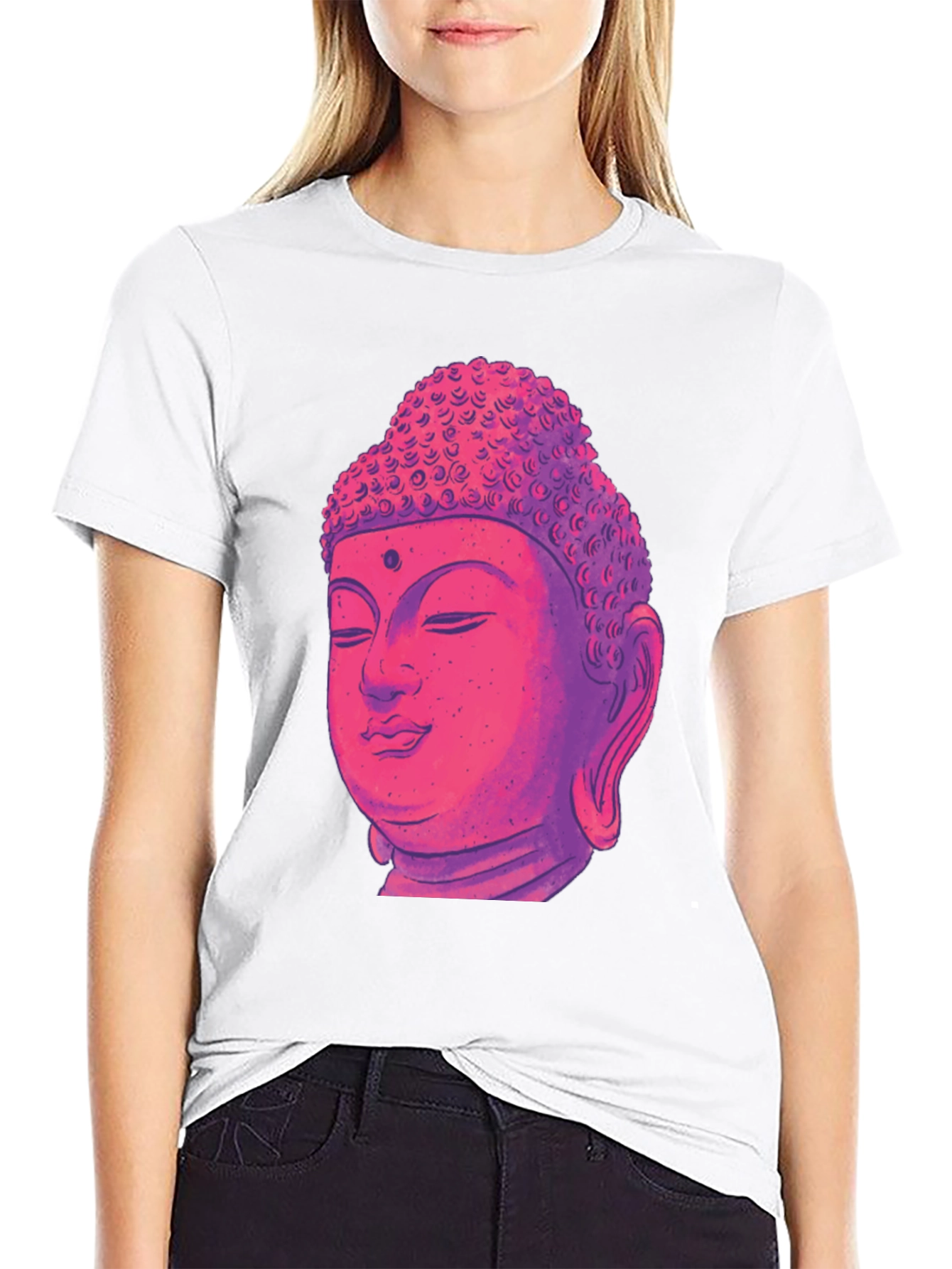 Buddha Head Graphic Tee - Black Cotton Blend