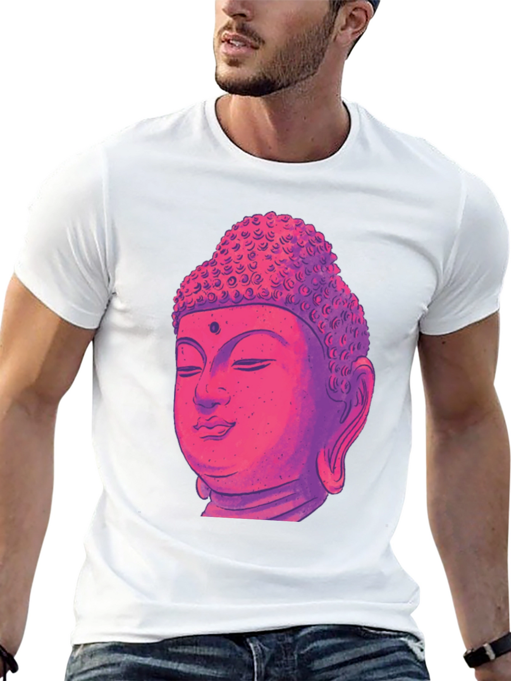 Buddha Head Graphic Tee - Black Cotton Blend