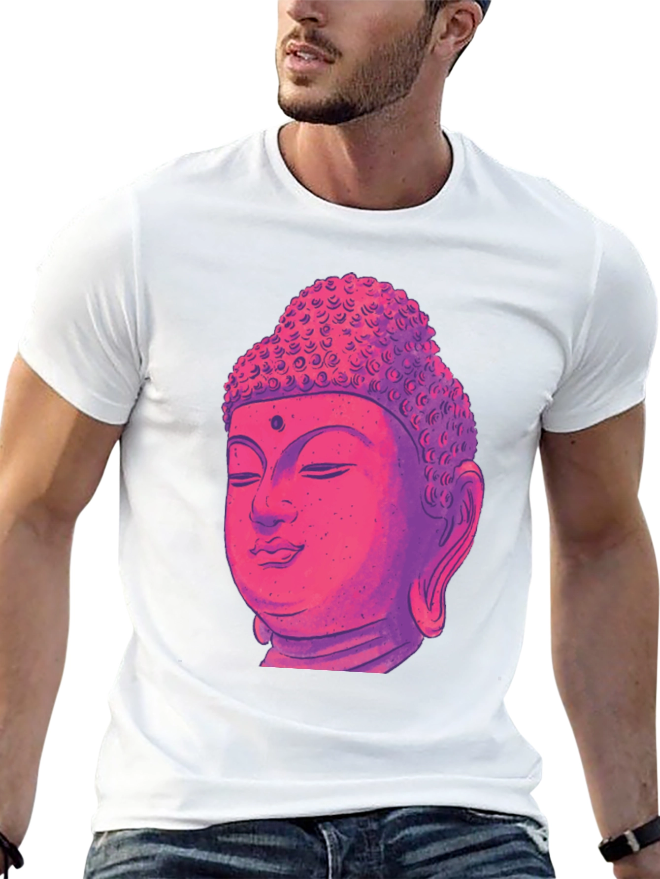 Buddha Head Graphic Tee - Black Cotton Blend