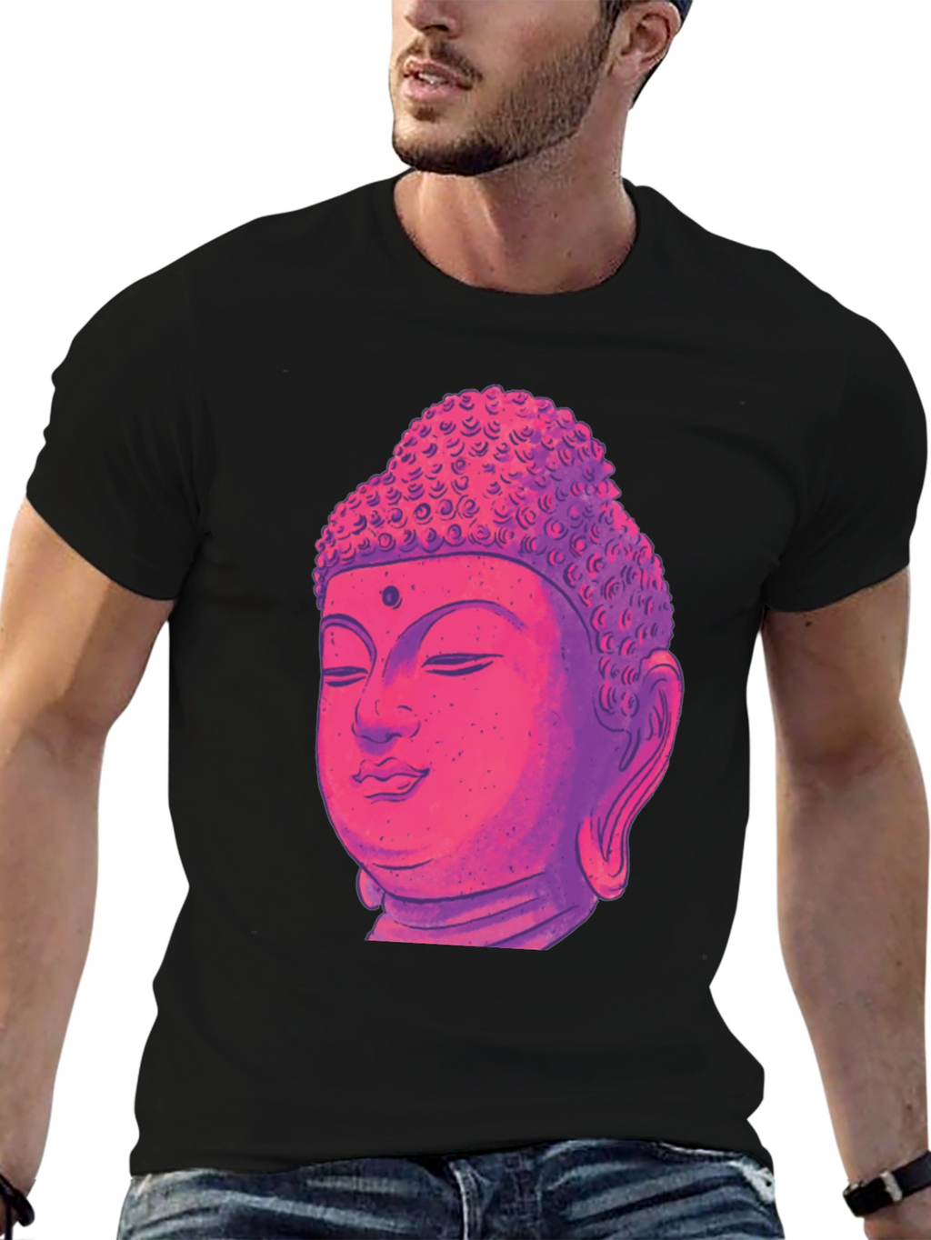 Buddha Head Graphic Tee - Black Cotton Blend