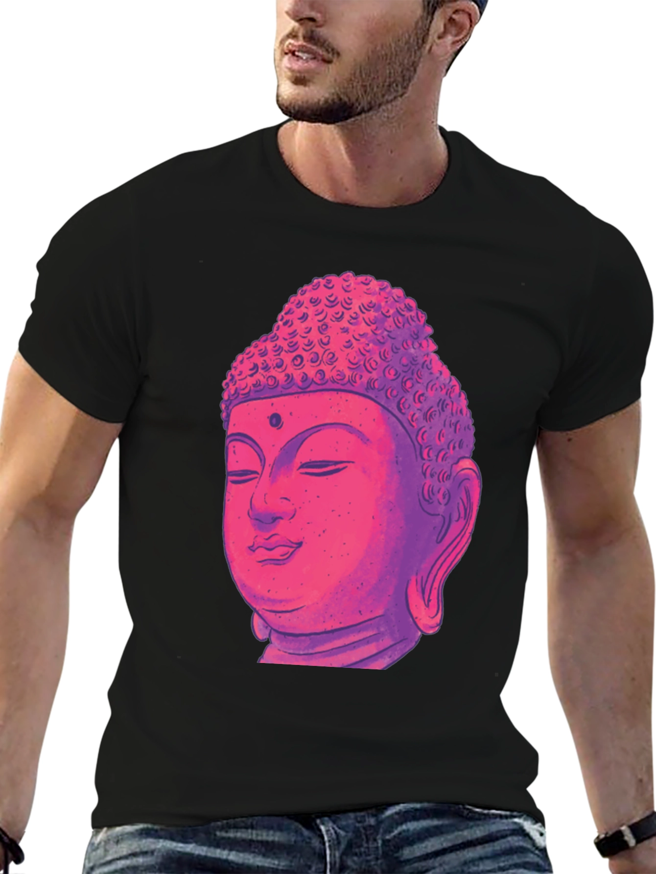 Buddha Head Graphic Tee - Black Cotton Blend