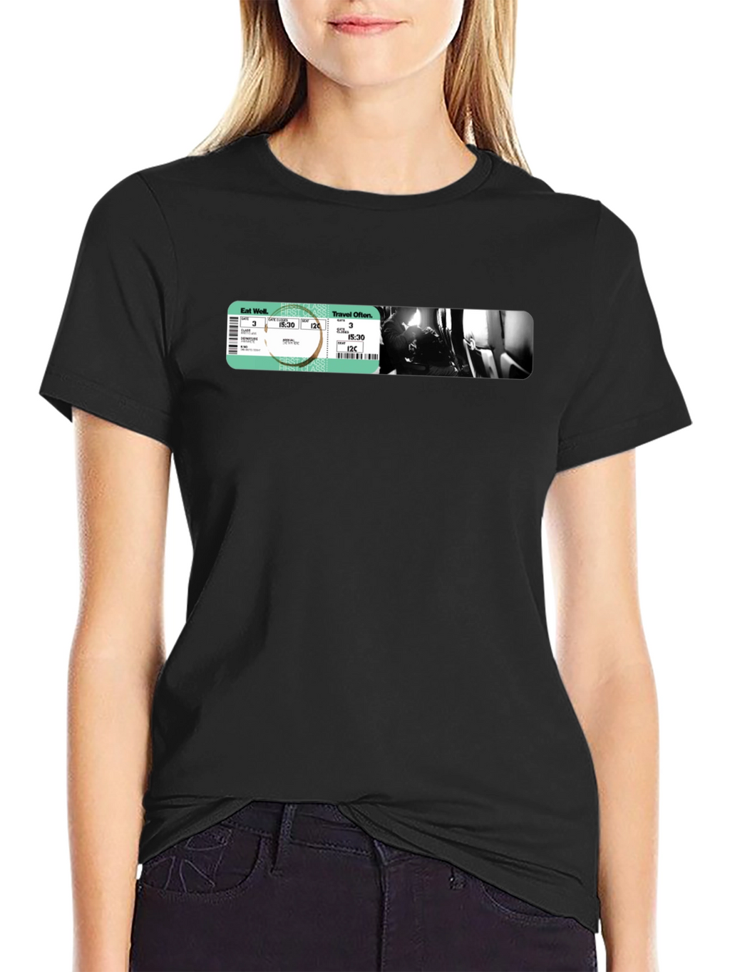 Black Travel Ticket Graphic T-Shirt