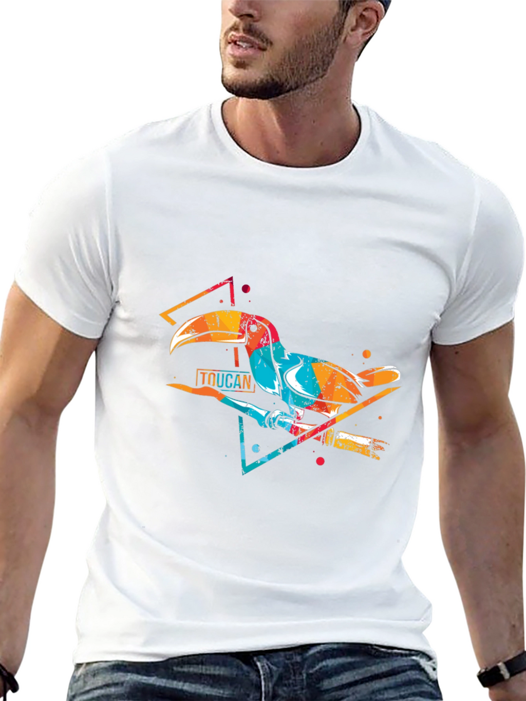 Vibrant Toucan Graphic Print Crew Neck T-Shirt