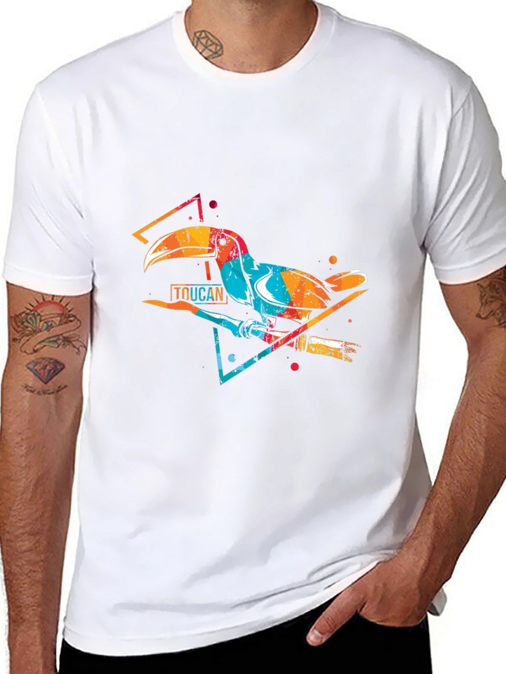 Vibrant Toucan Graphic Print Crew Neck T-Shirt