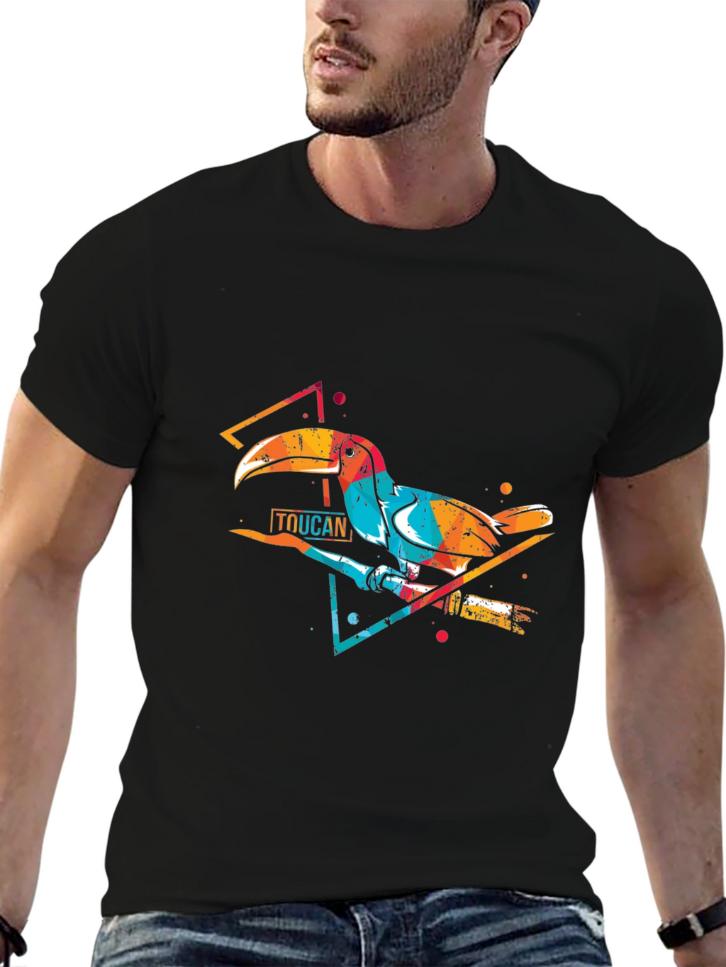 Vibrant Toucan Graphic Print Crew Neck T-Shirt