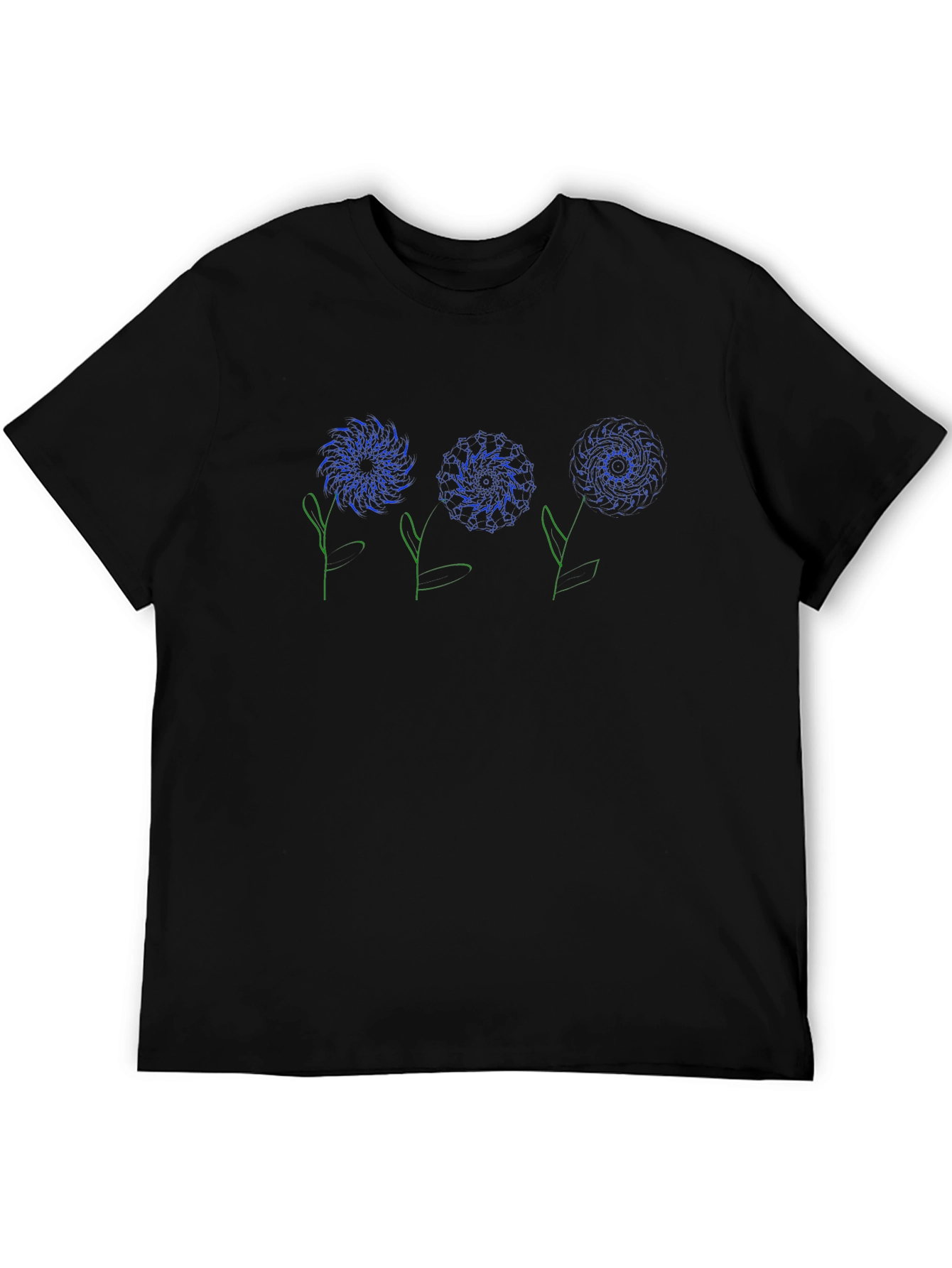 Blue Floral Graphic Print Black T-Shirt