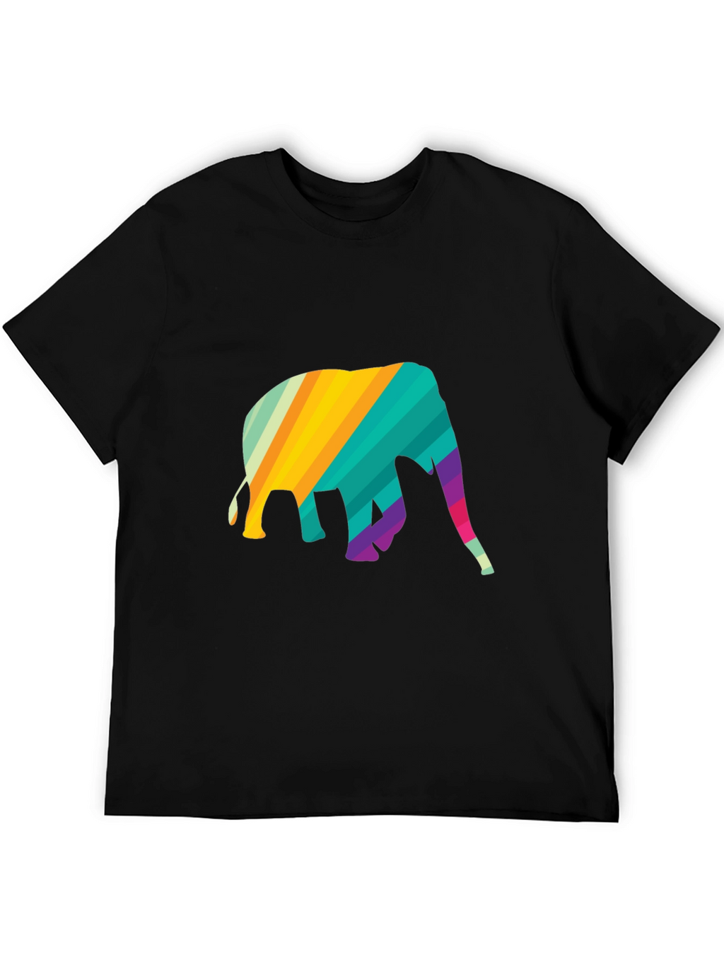 Rainbow Elephant Graphic Tee - Stylish Mens Black T-Shirt