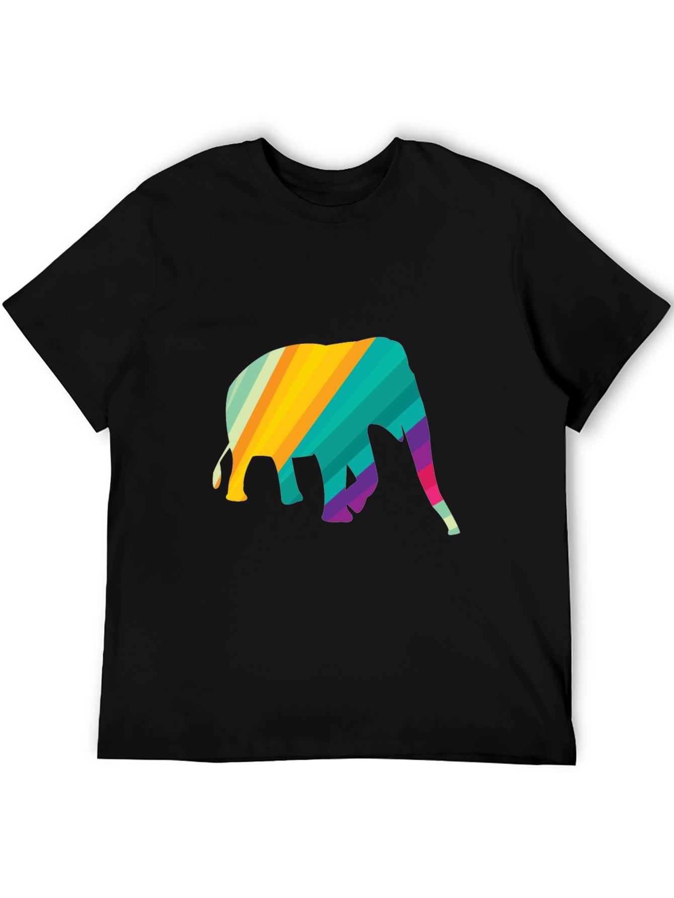 Rainbow Elephant Graphic Tee - Stylish Mens Black T-Shirt
