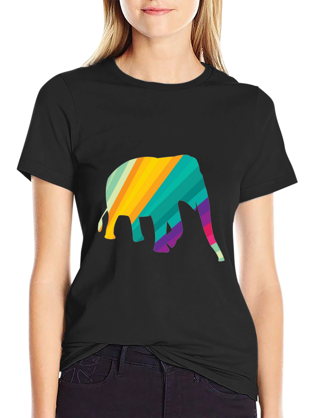 Rainbow Elephant Graphic Tee - Stylish Mens Black T-Shirt