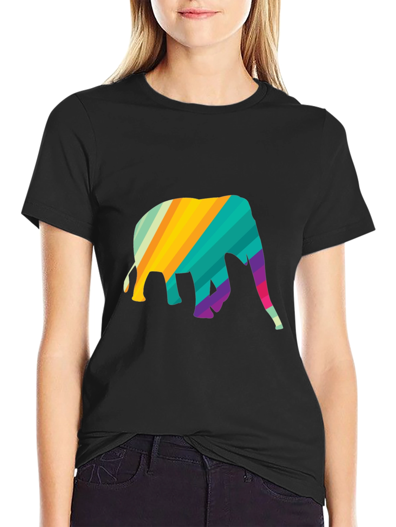 Rainbow Elephant Graphic Tee - Stylish Mens Black T-Shirt