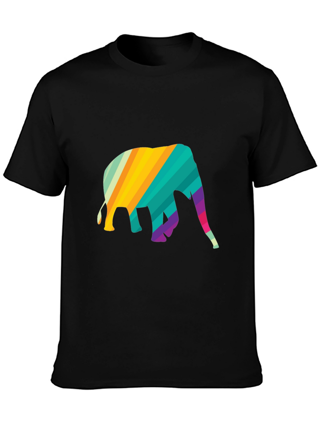 Rainbow Elephant Graphic Tee - Stylish Mens Black T-Shirt