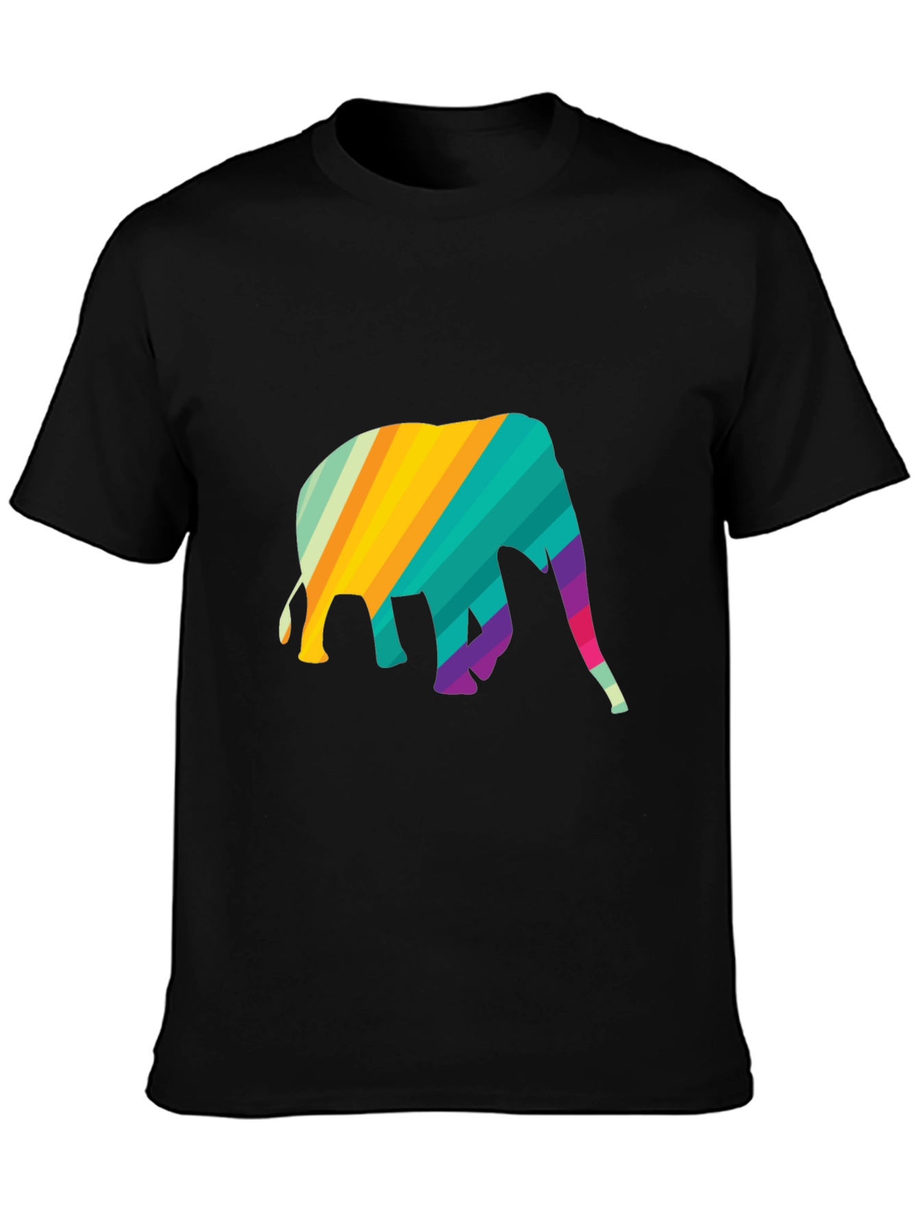 Rainbow Elephant Graphic Tee - Stylish Mens Black T-Shirt